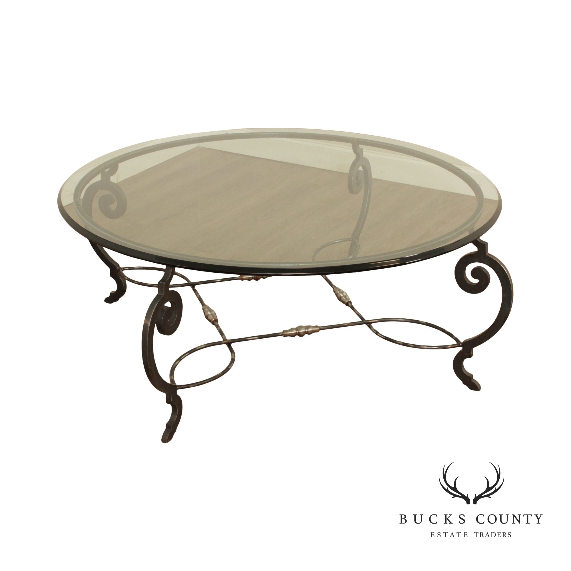 Tuscan Style 60-Inch Round Glass Top Wrought Iron Coffee Table