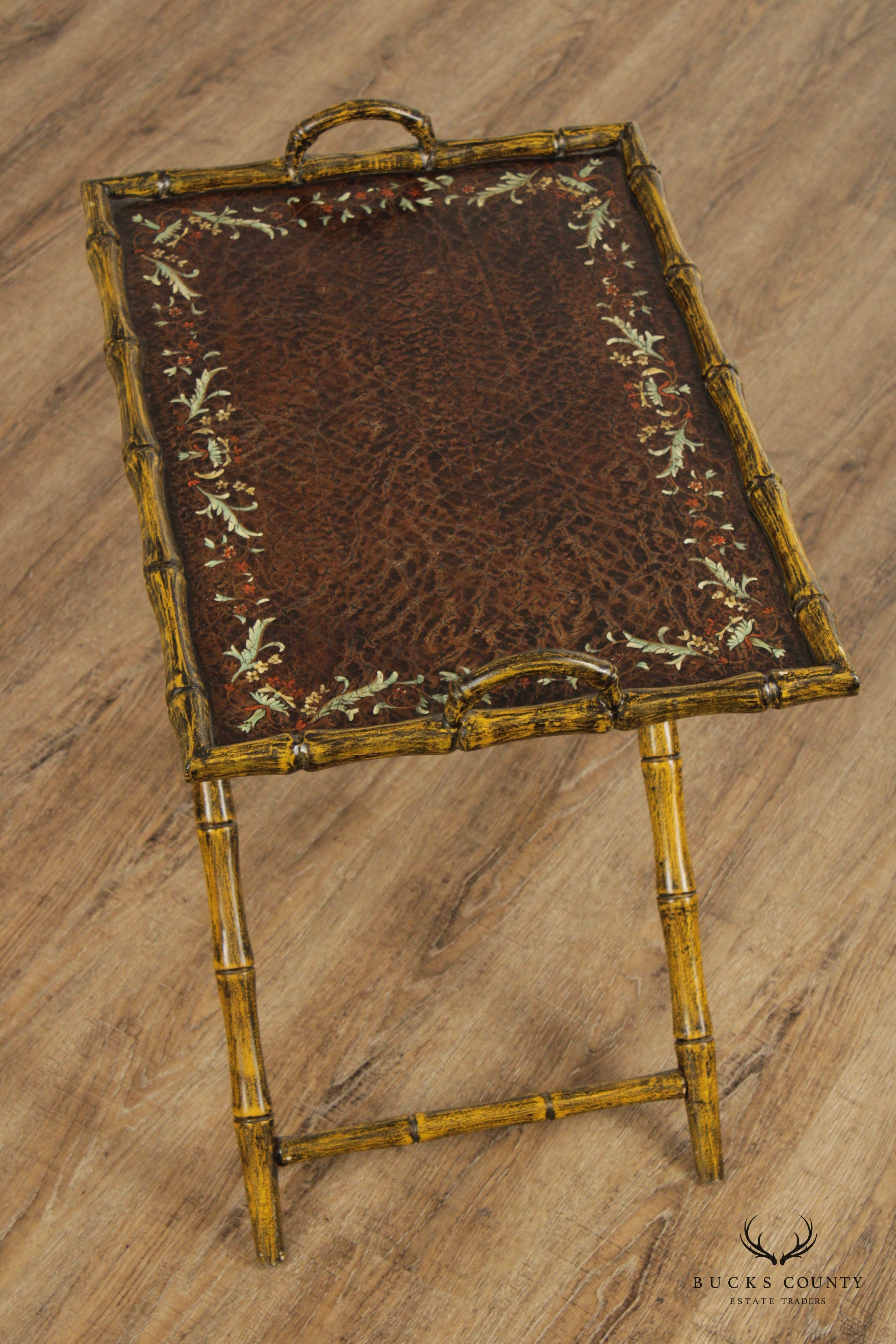 Chinoiserie Style Faux Bamboo Folding Tray Table