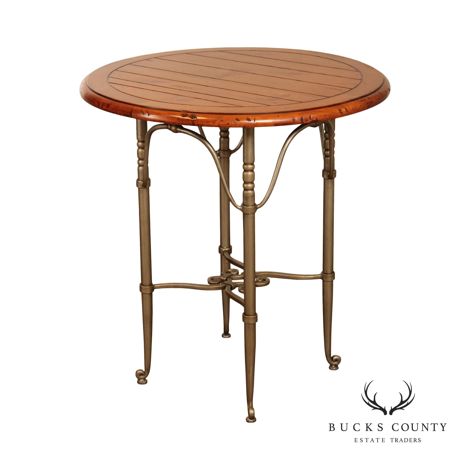 French Style Pine Top Iron Base Pub Table