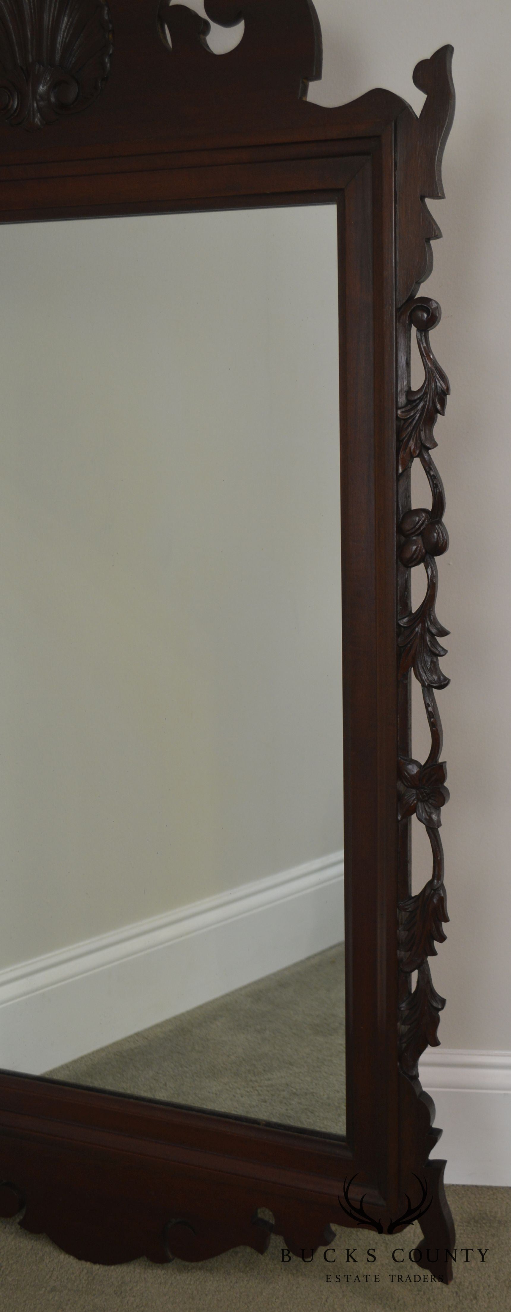 Chippendale Style Vintage Hand Carved Shell Top Mirror