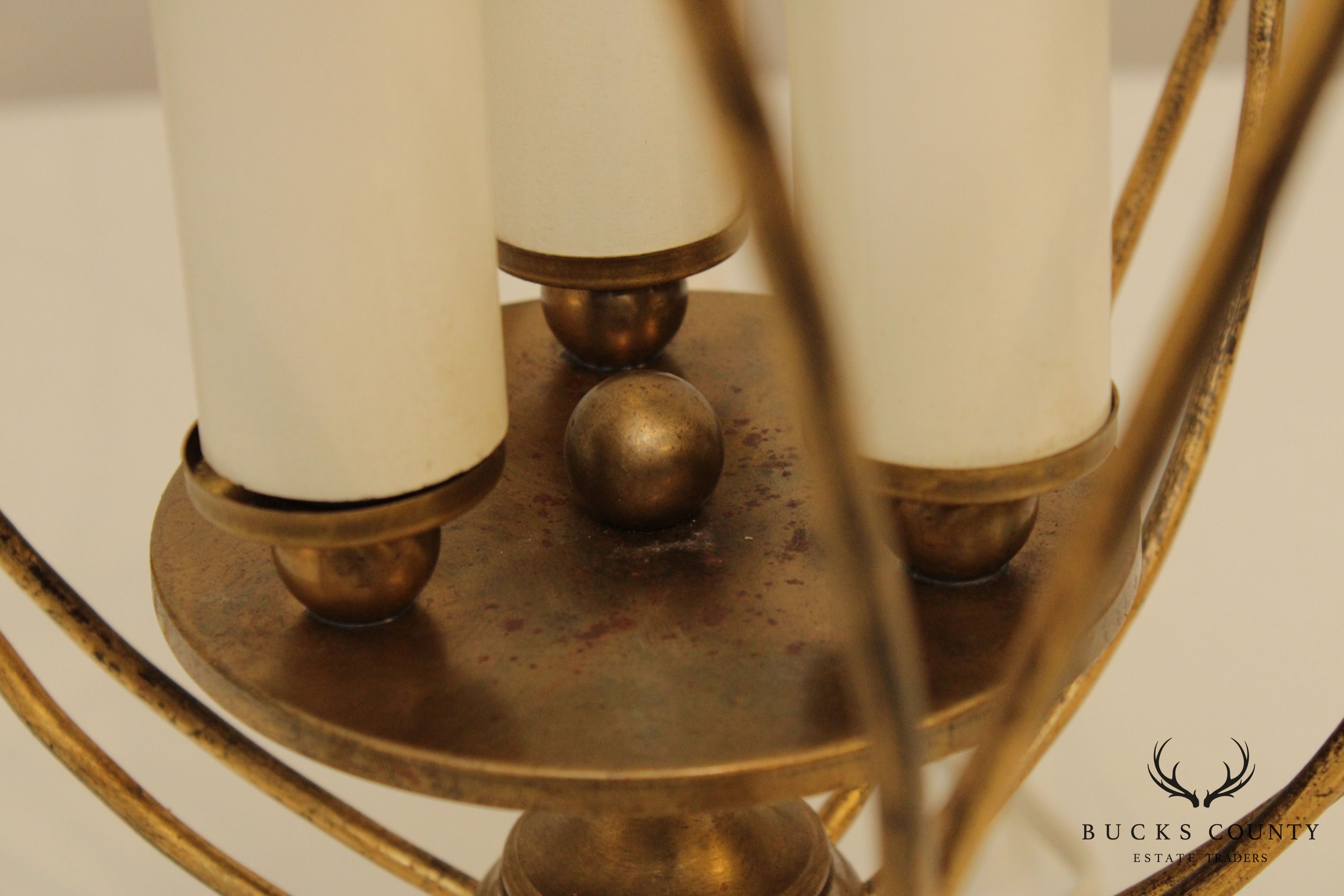 Italian Hollywood Regency Gilt Metal & Amber Crystal Lantern Light