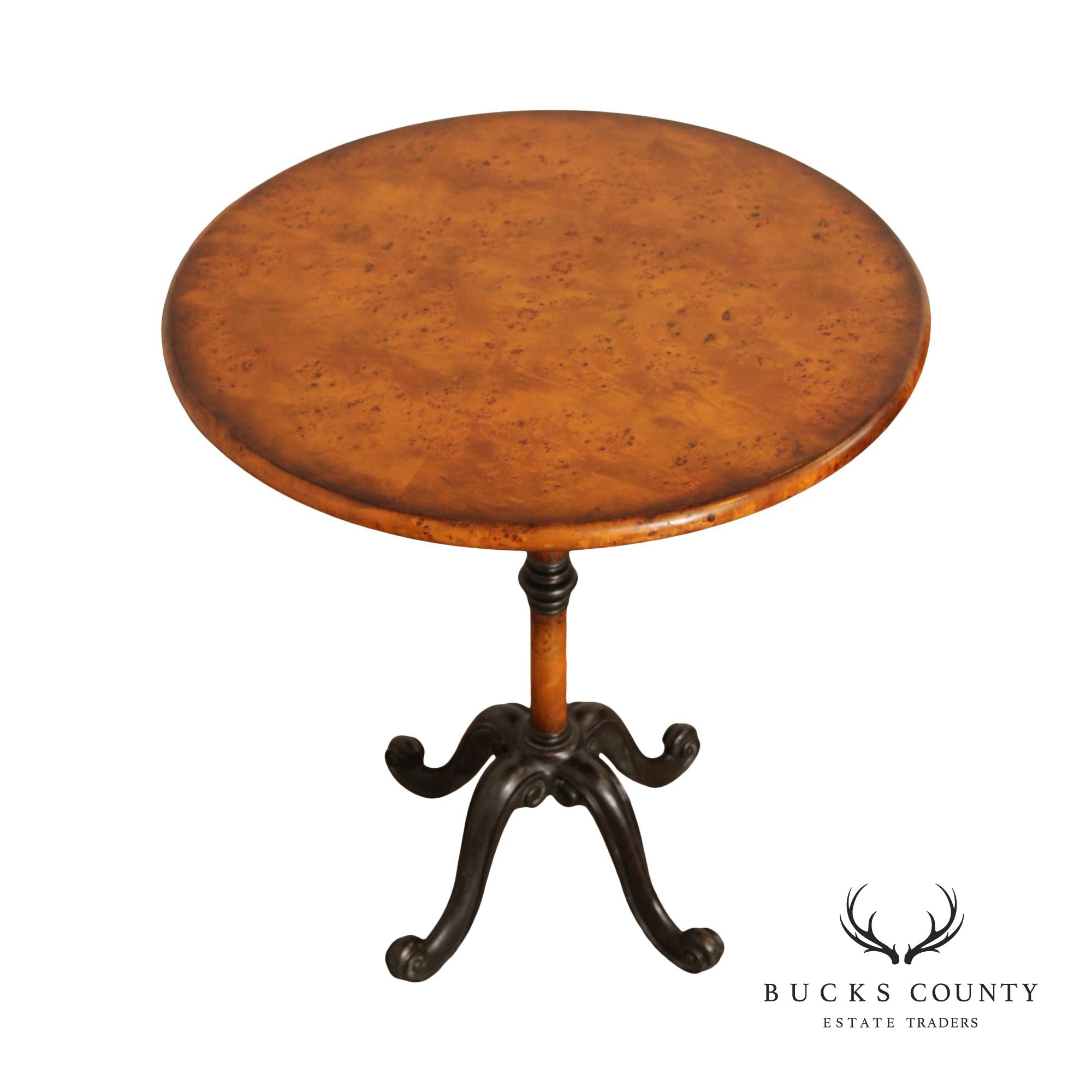 Theodore Alexander Burl Wood Round Pedestal Pub Table