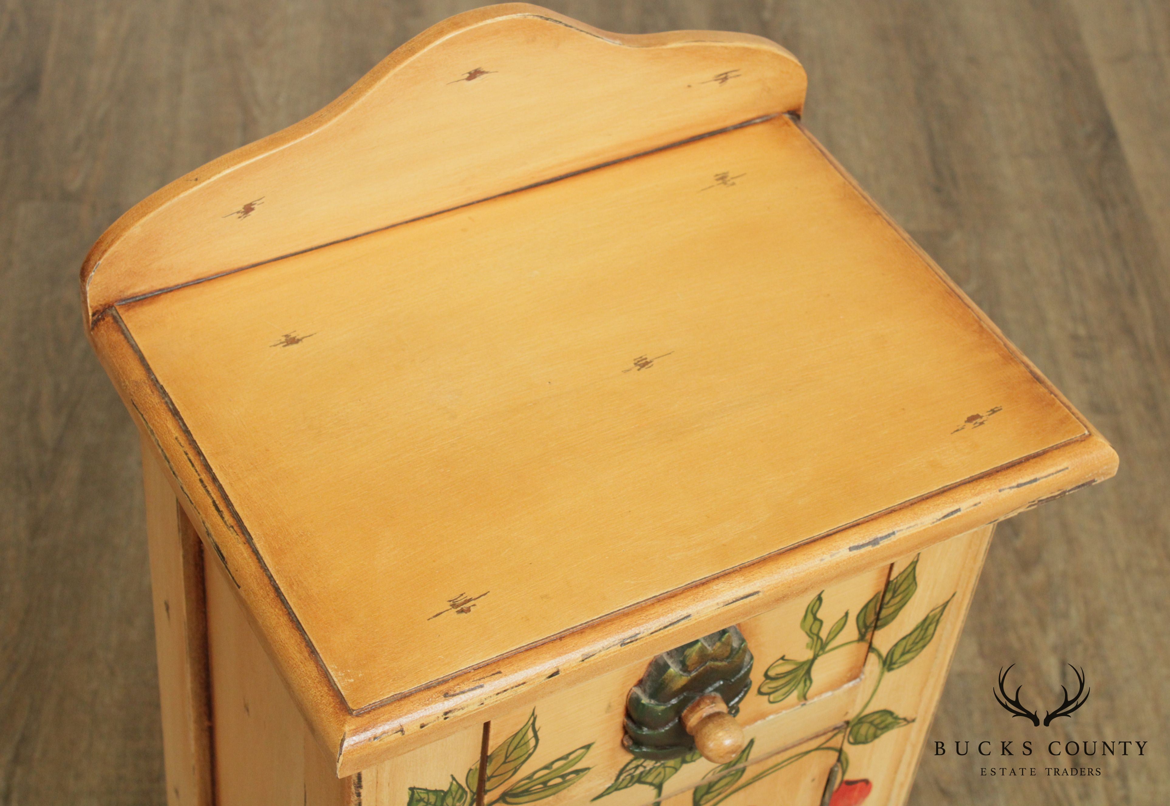 Country Folk Art Style Hand Painted Narrow Storage Cabinet