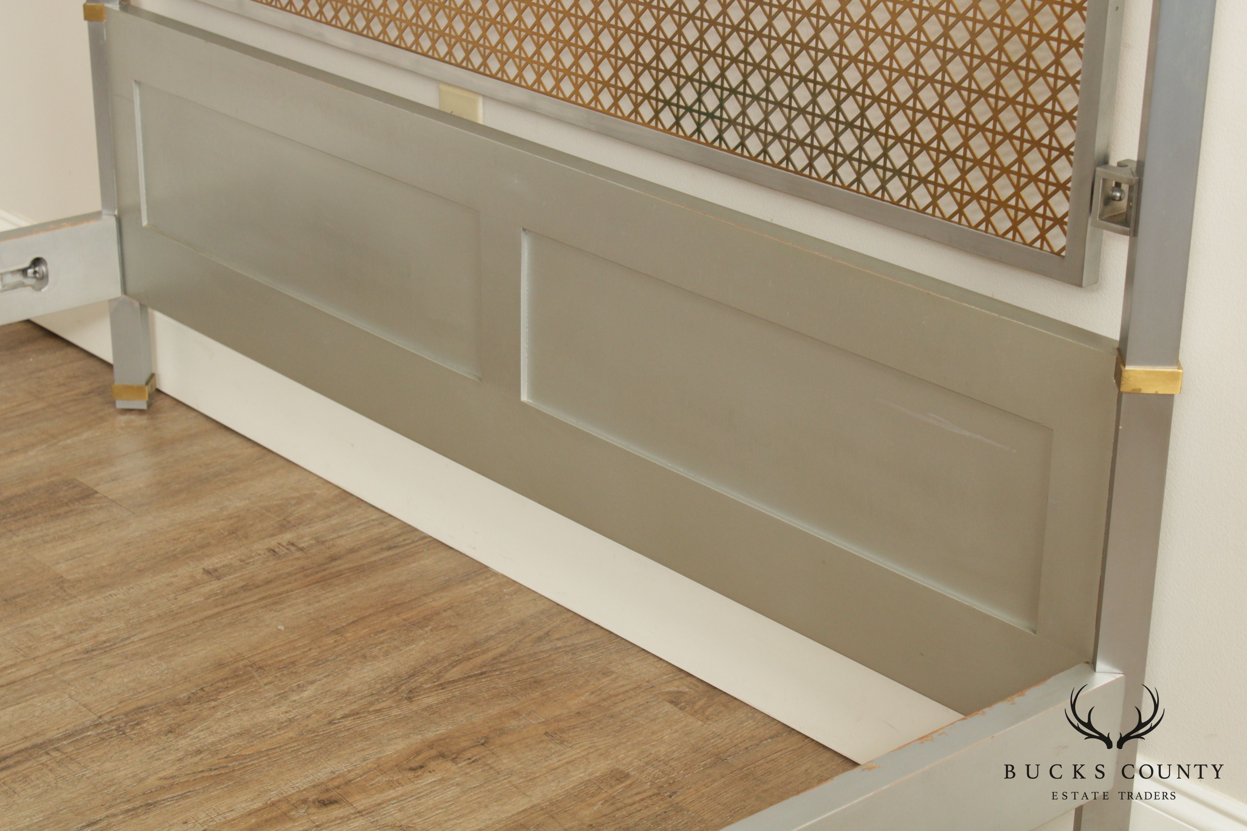 Hollywood Regency Style Metal Caned Back Full Poster Bed