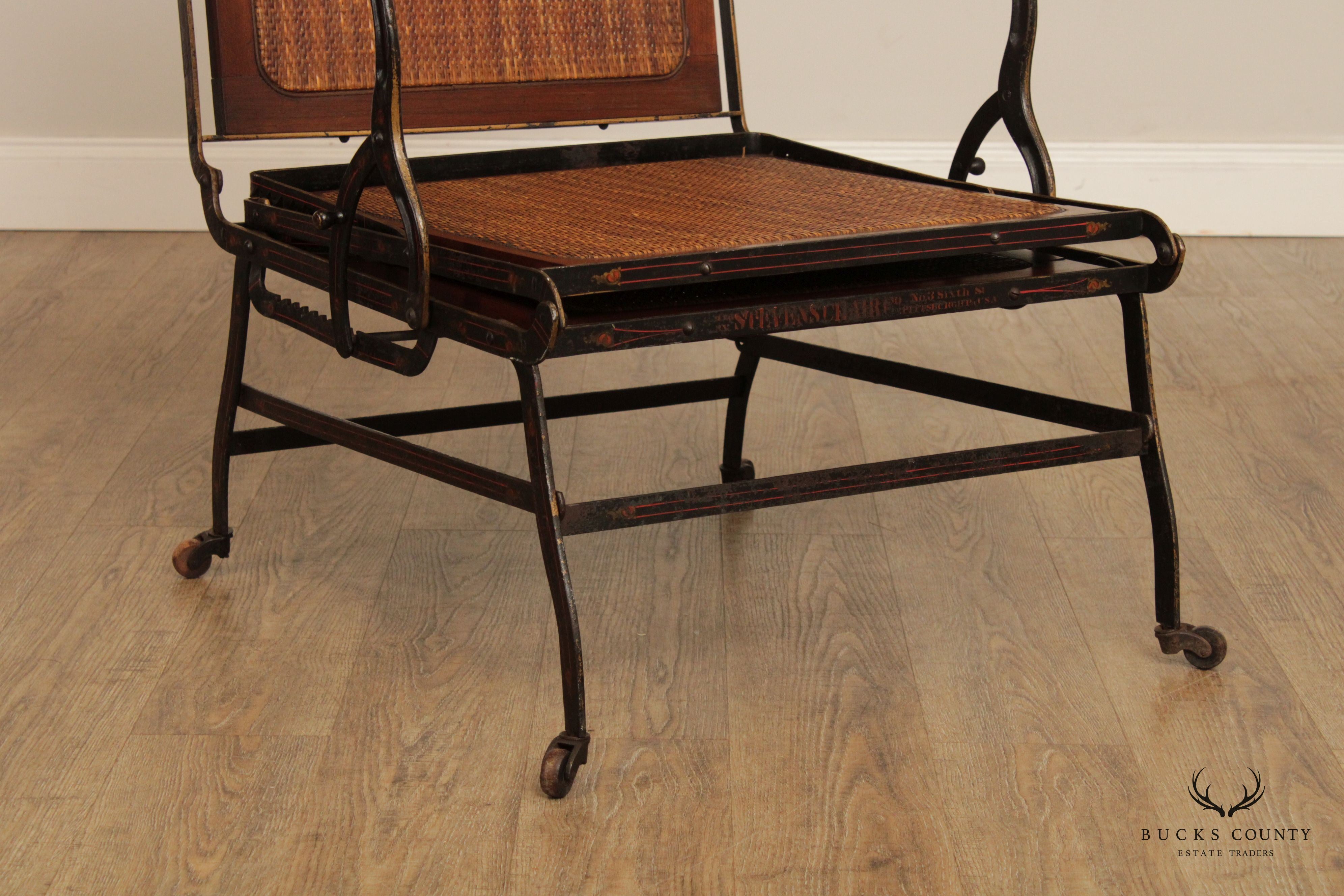 Antique Campaign Cane, Walnut and Iron Adjustable Chaise Lounge Chair