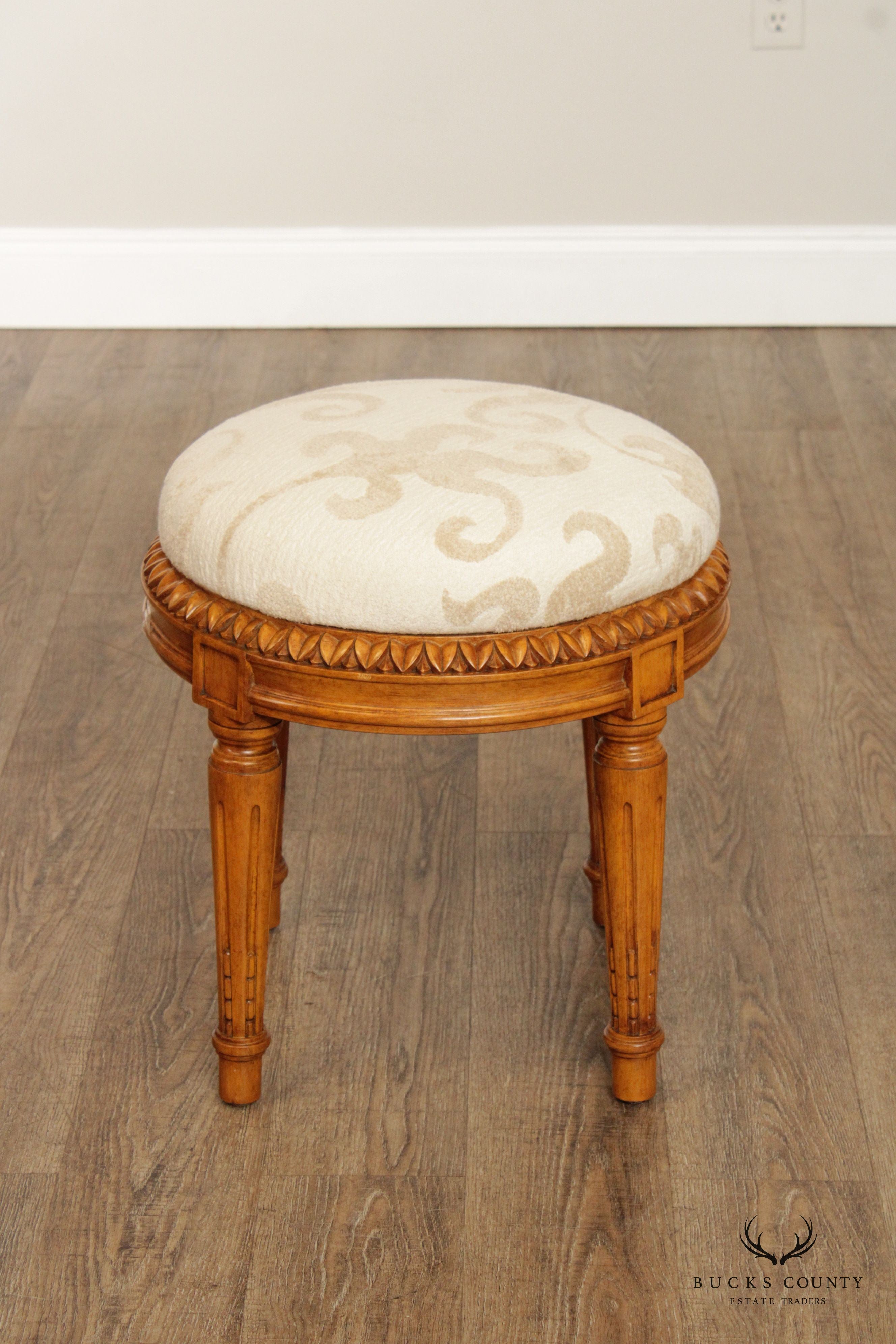 French Louis XVI Style Round Carved Stool