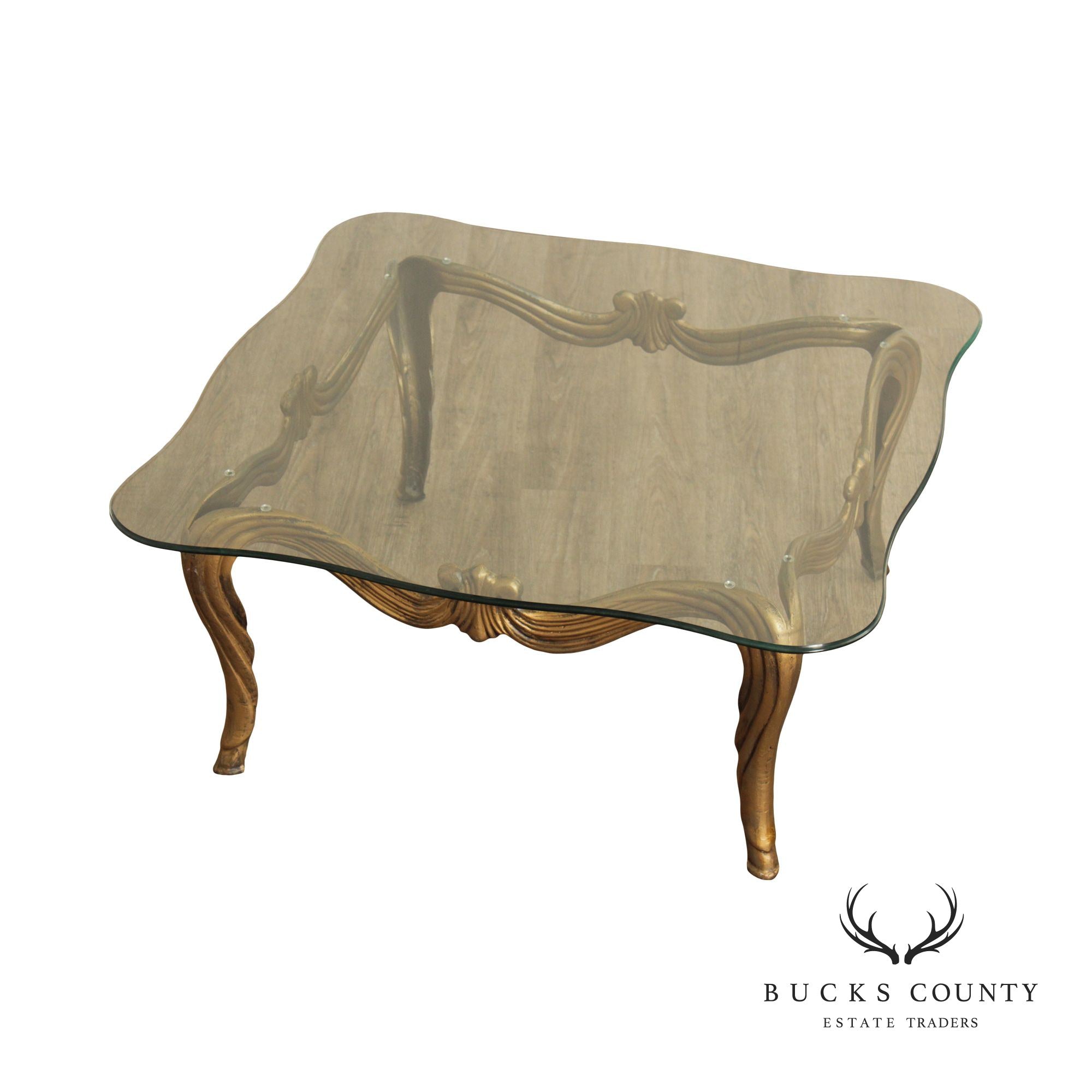 Hollywood Regency Vintage Gilt Metal and Glass Coffee Table