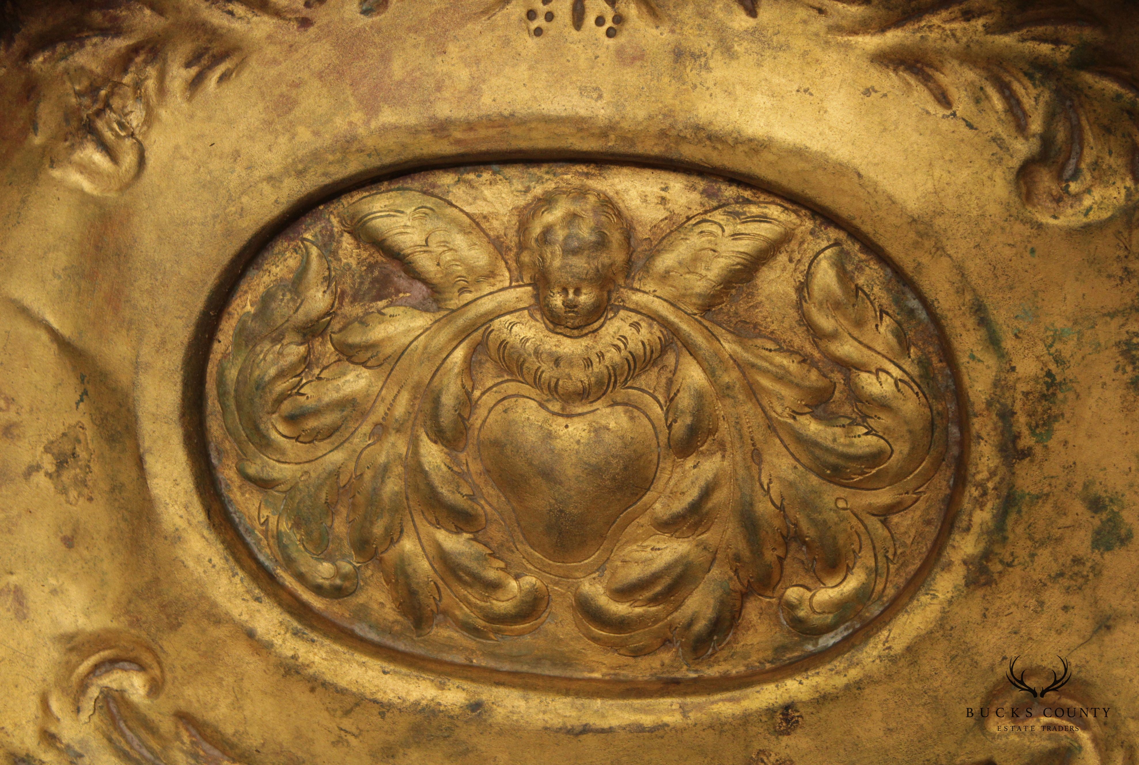 Antique Italian Repoussé Brass Cache Pot