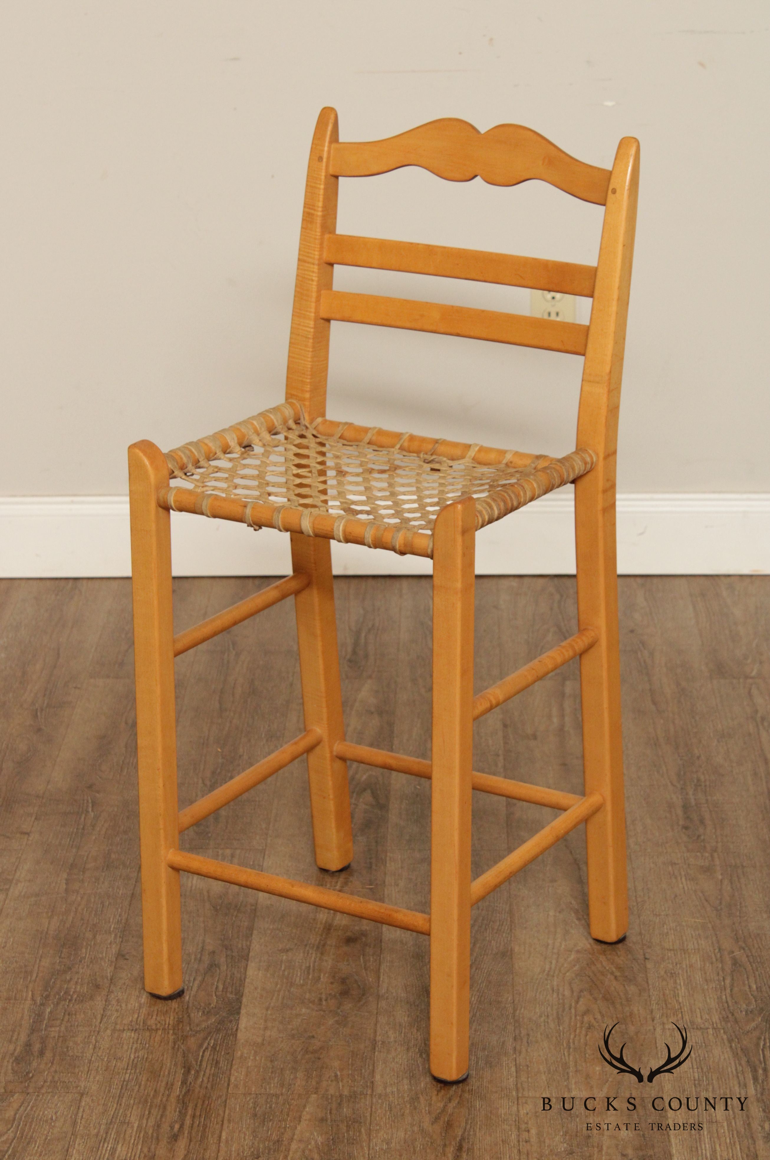 Quality Pair Solid Maple Rawhide Seat Counter Bar Stools