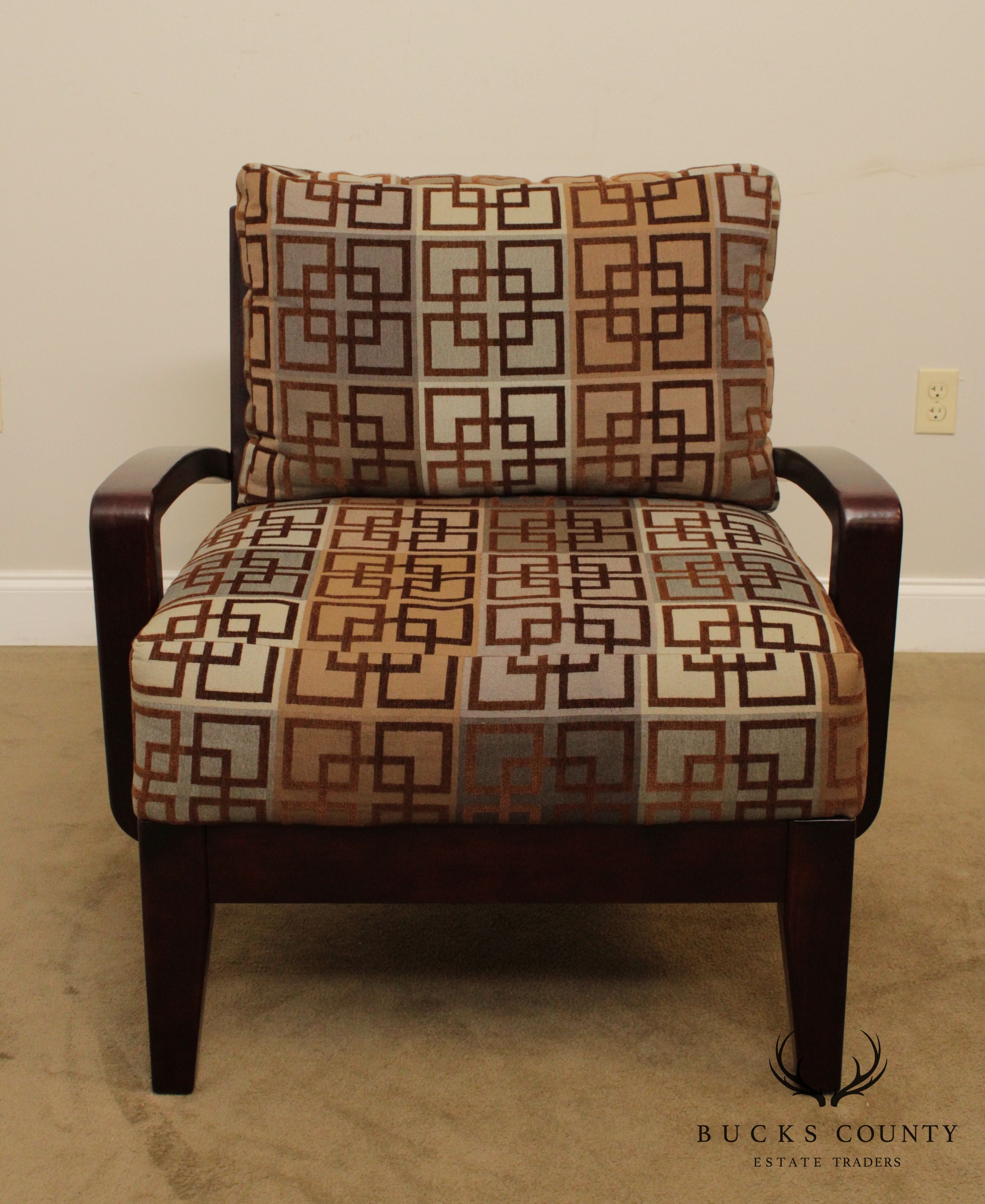 Modern Style Pair Geometric Print Lounge Chairs