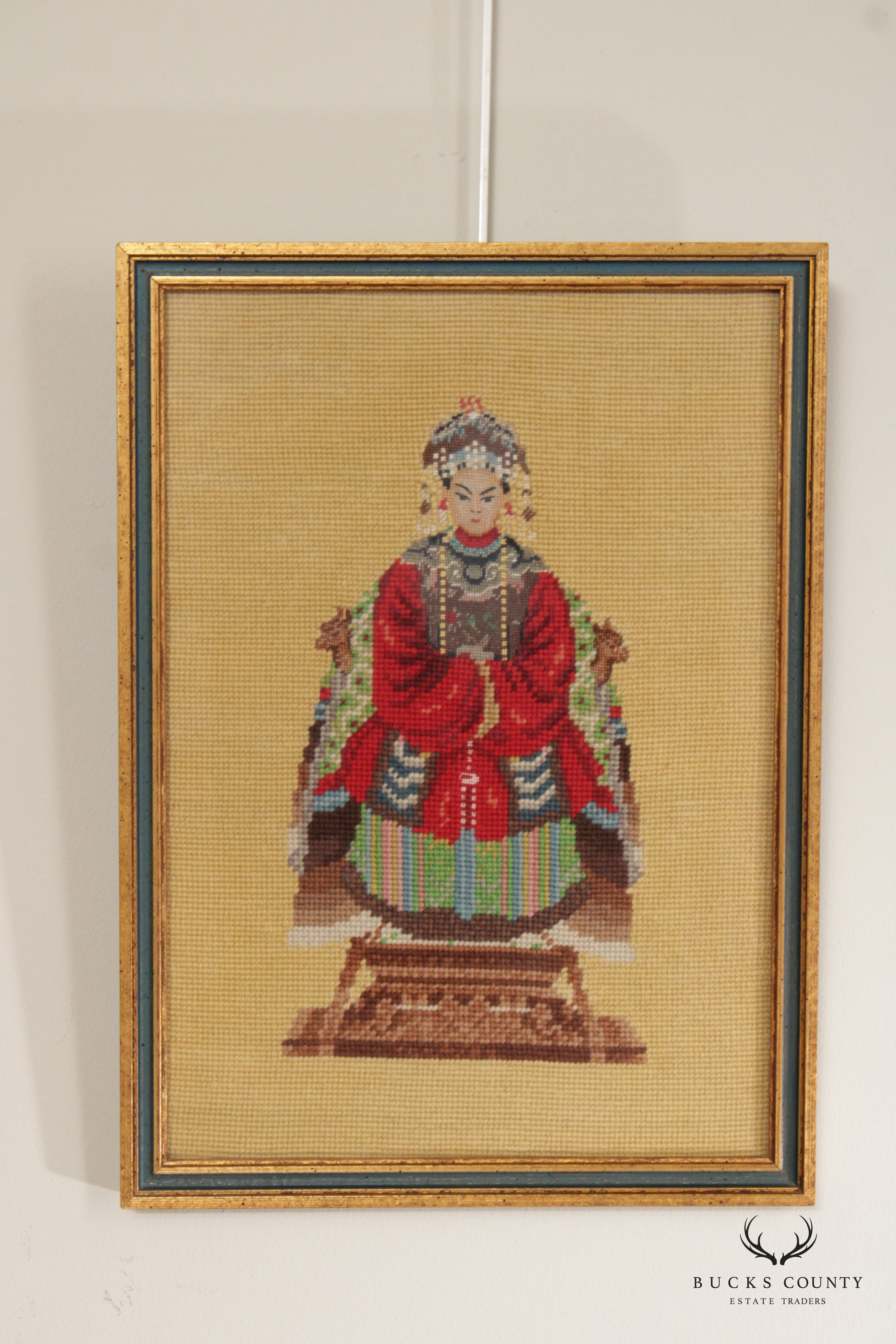 Vintage Framed Needlepoint Chinese Empress