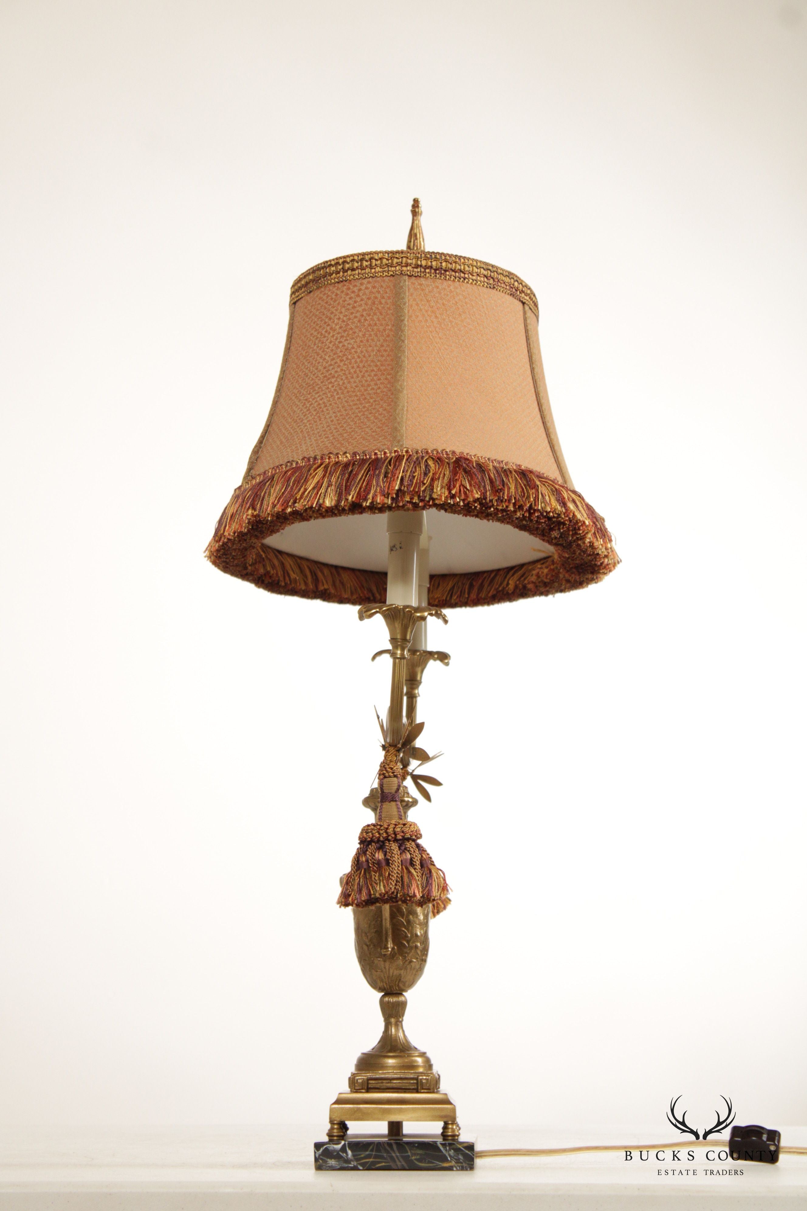 Frederick Cooper Brass and Marble Urn-Form Bouillotte Table Lamp