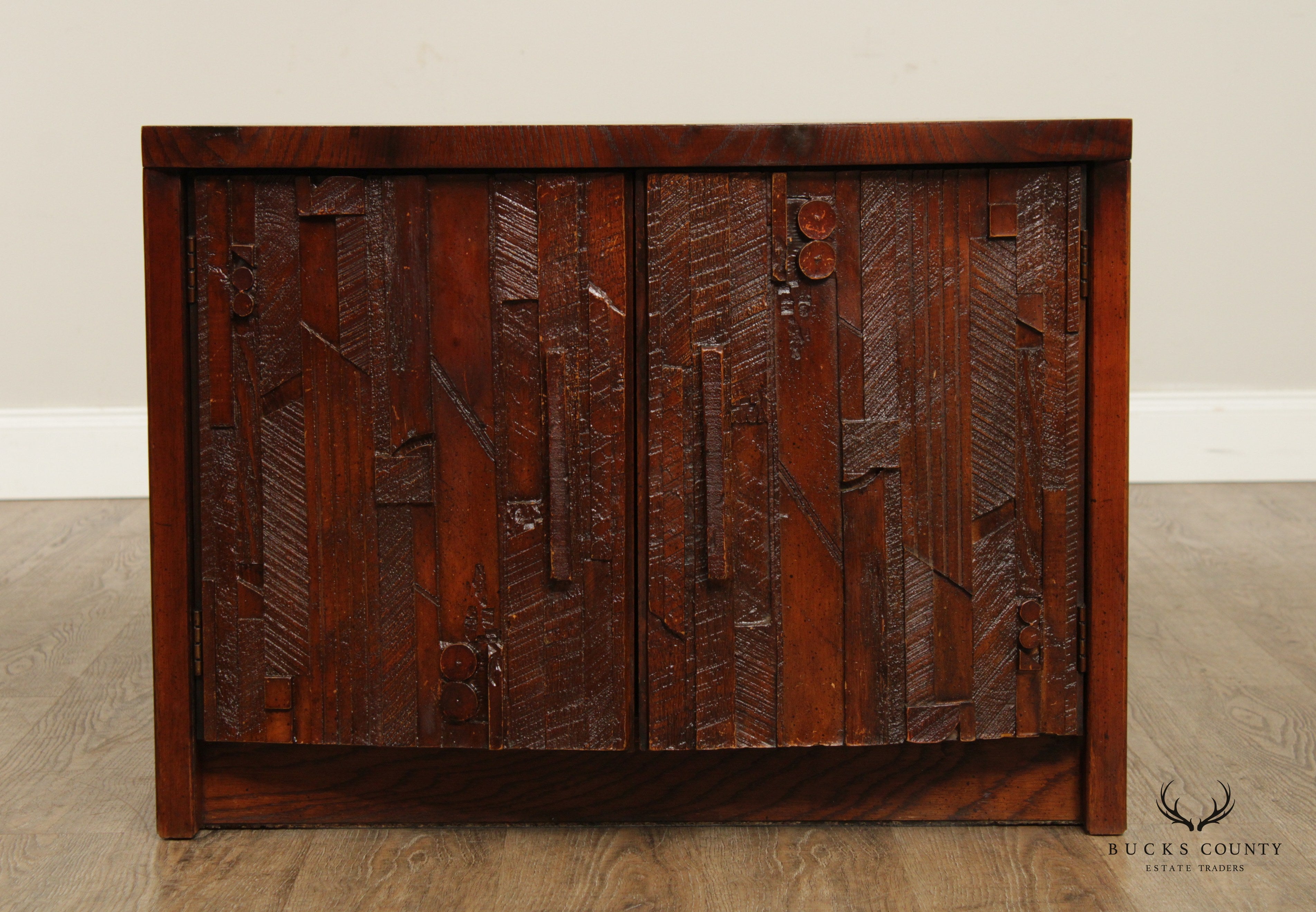 Lane Mid Century Brutalist Pair Pueblo Cabinet  Nightstands