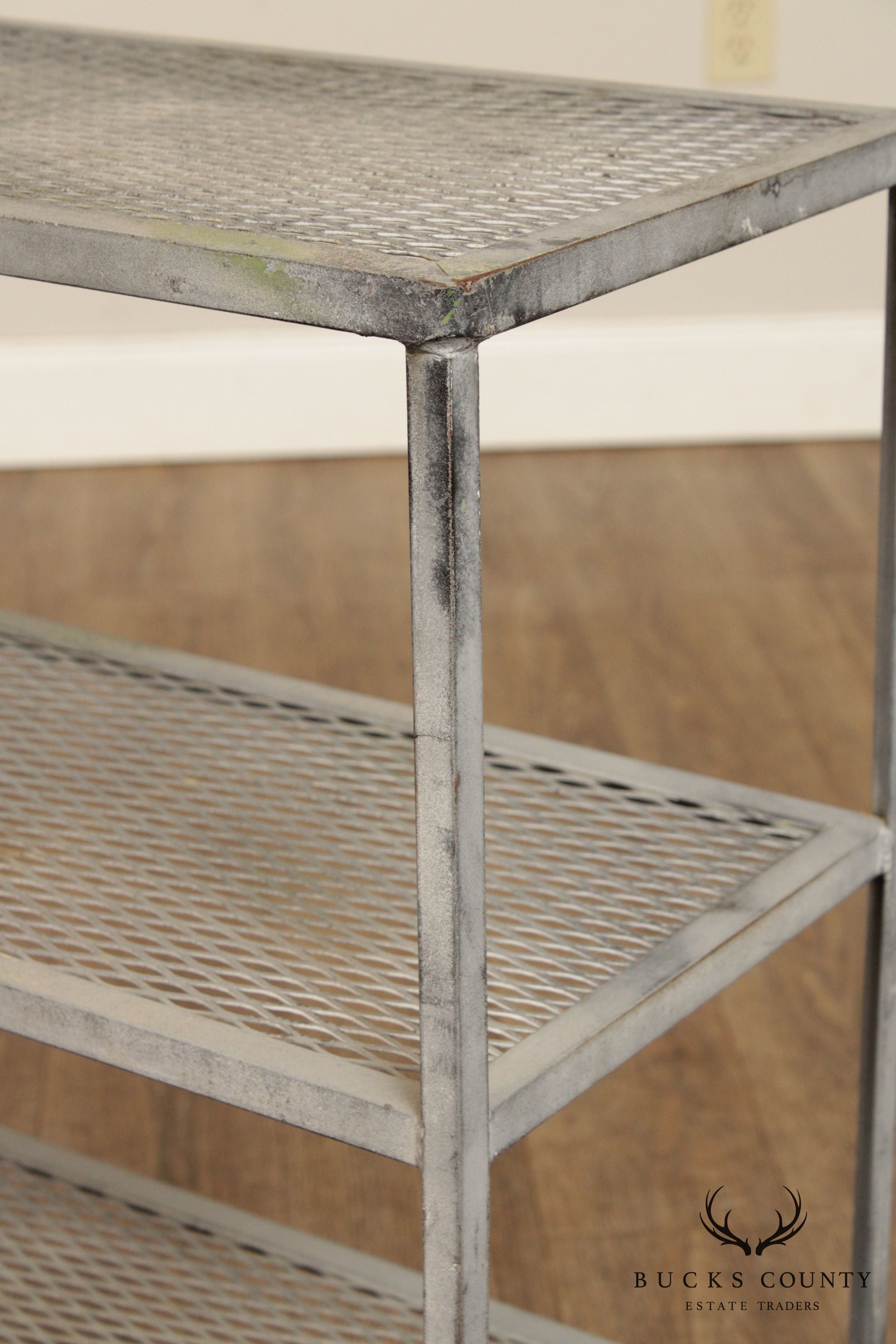 Midcentury Modern Vintage Wrought Iron Three Tier Outdoor Shelf (B)