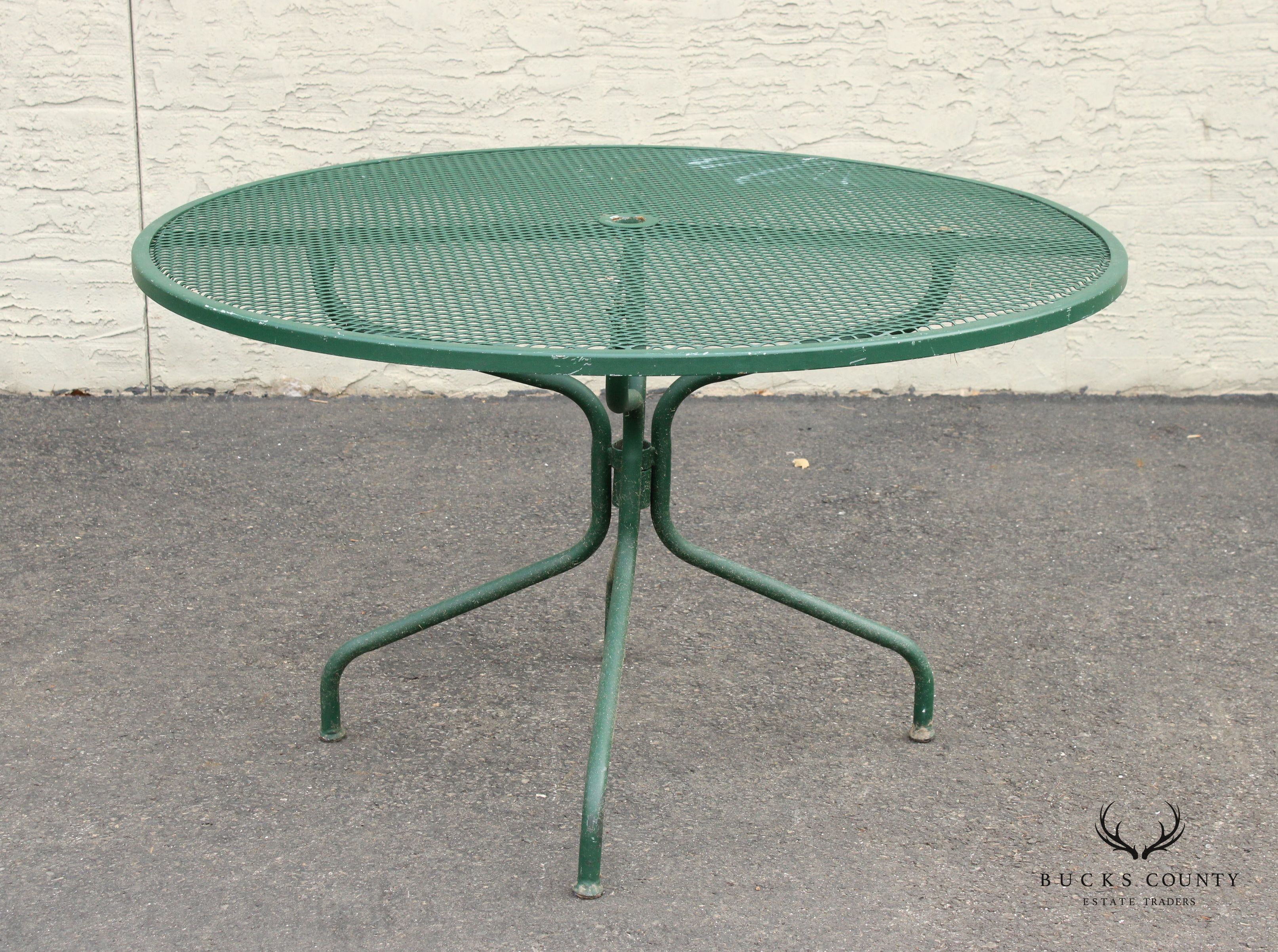 Mid Century Modern Wrought Iron Round Outdoor Patio Dining Table
