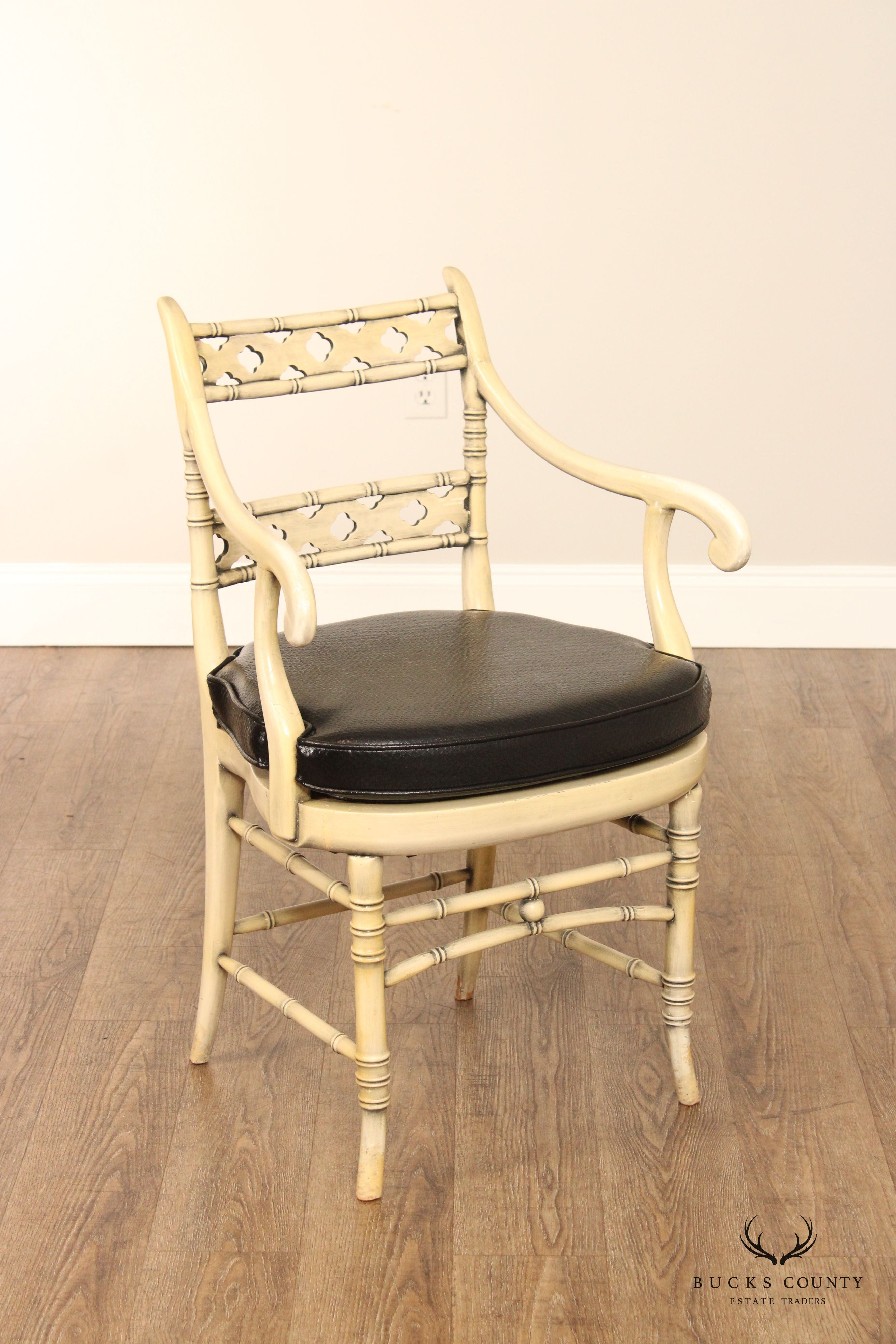 Faux Bamboo Frame Vintage Pair Of Painted Armchairs