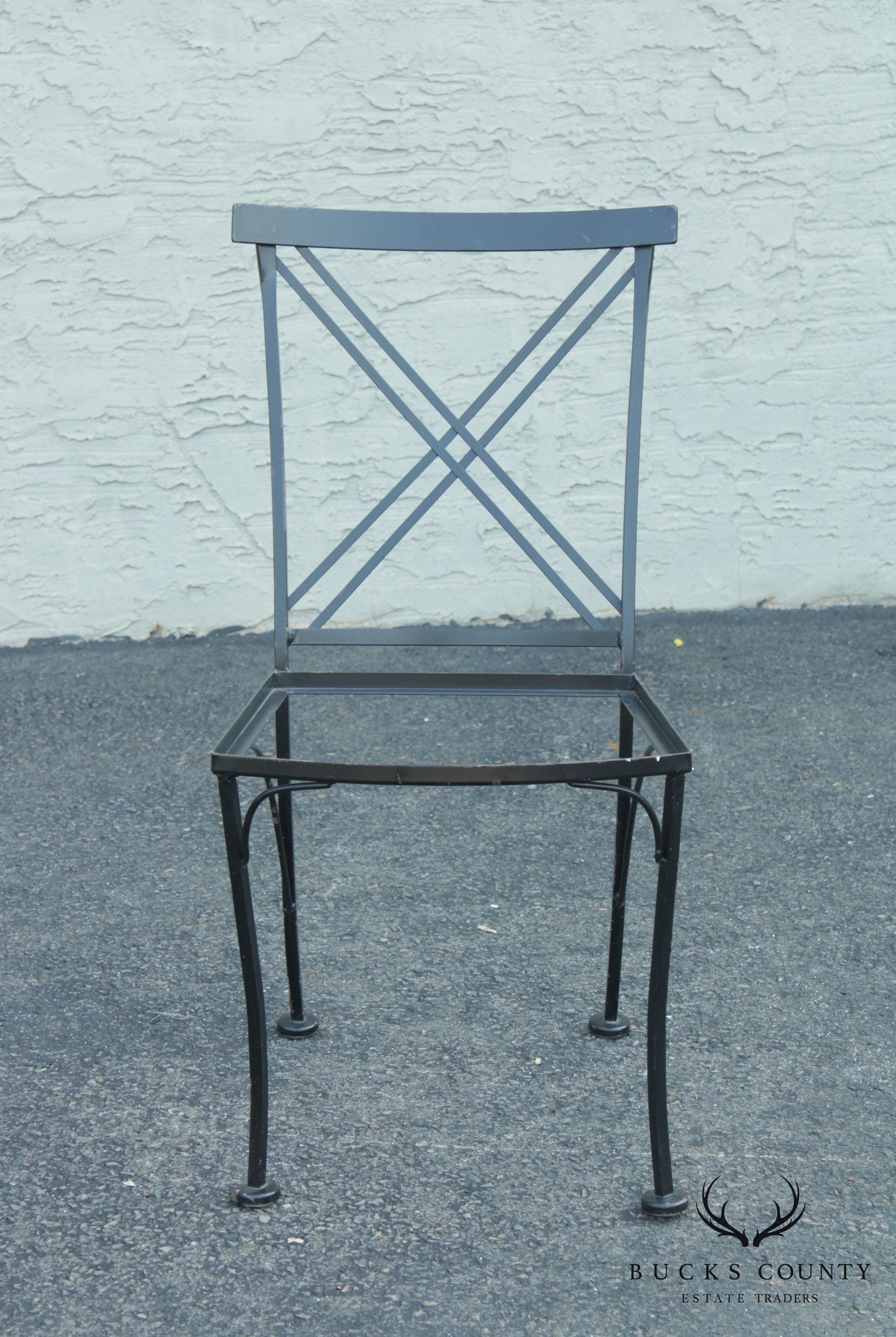 Vintage Set of 5 Wrought Iron X Back Garden Dining Chairs