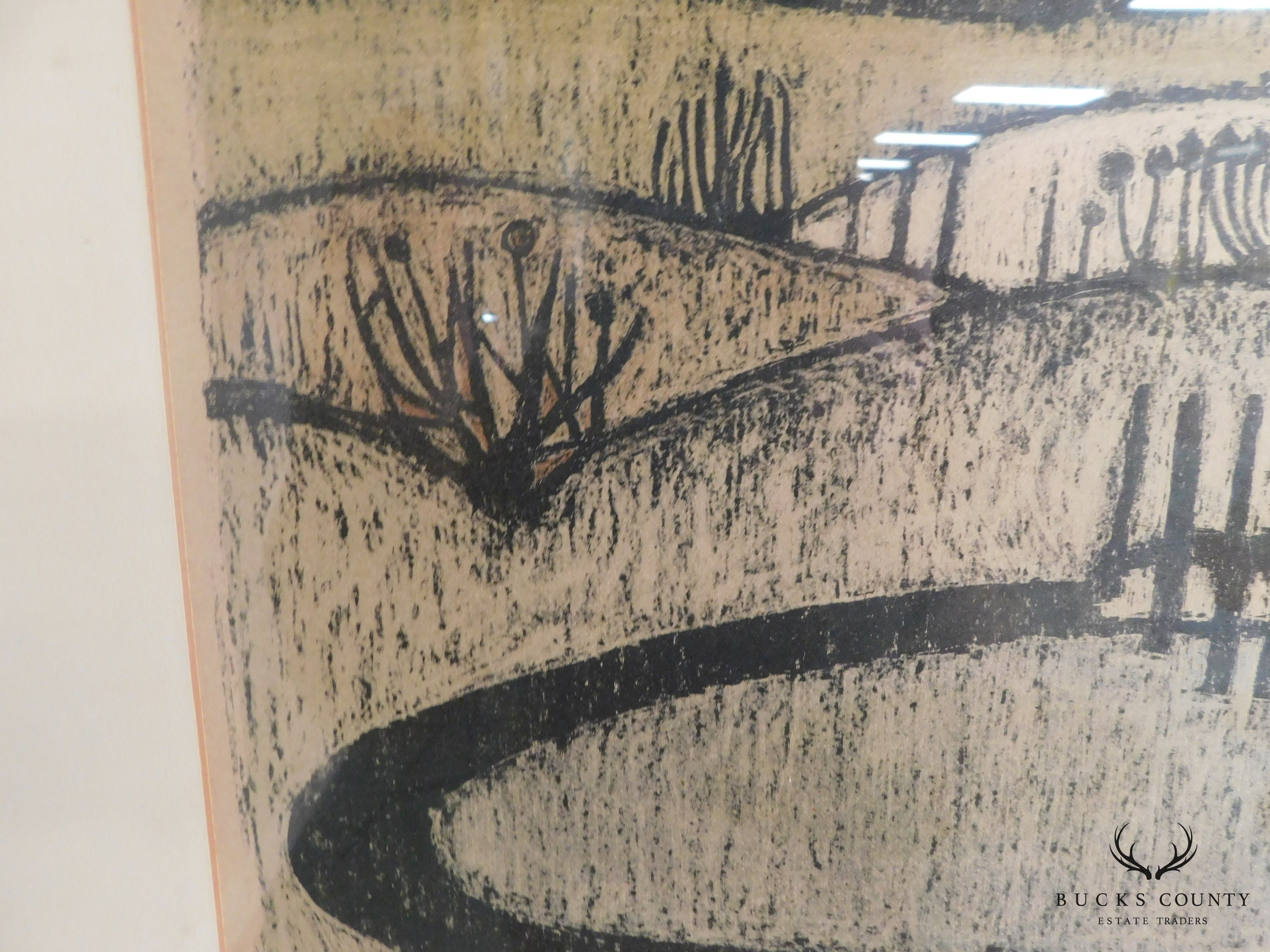 Mid Century Abstract Landscape Woodblock Print