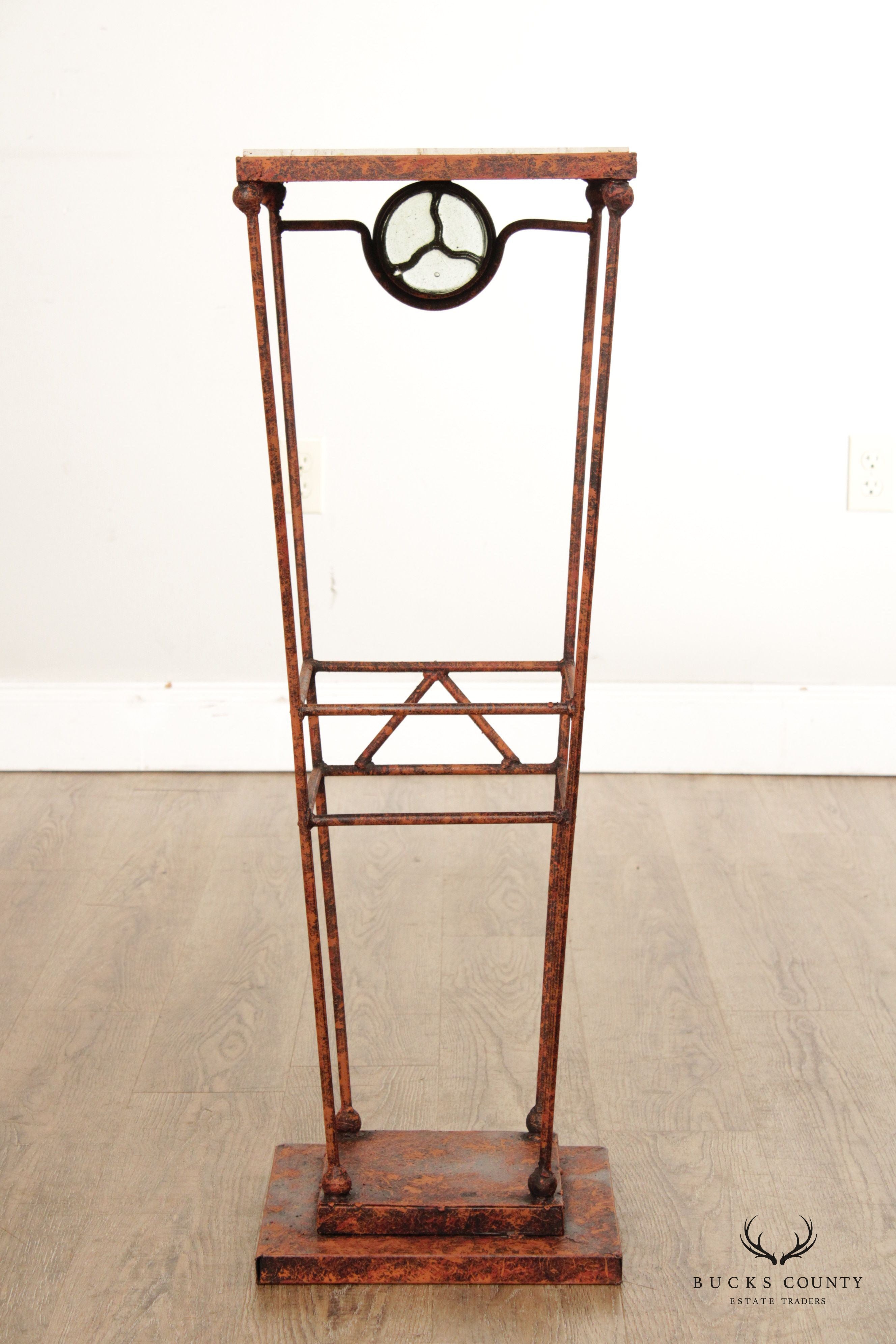 Contemporary Art Deco Style Iron Marble Top Pedestal Plant Stand