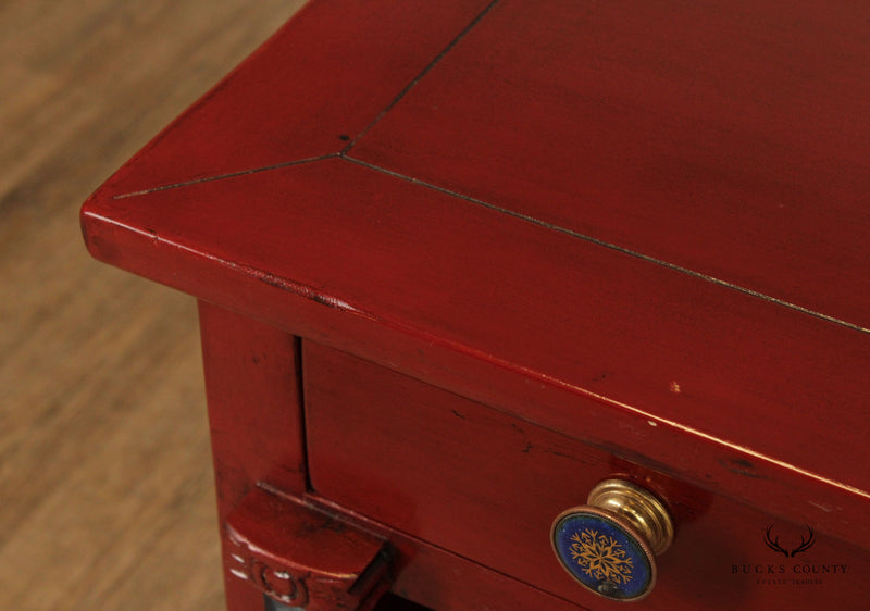 Custom Crafted Red Painted Two-Drawer Server or Media Cabinet