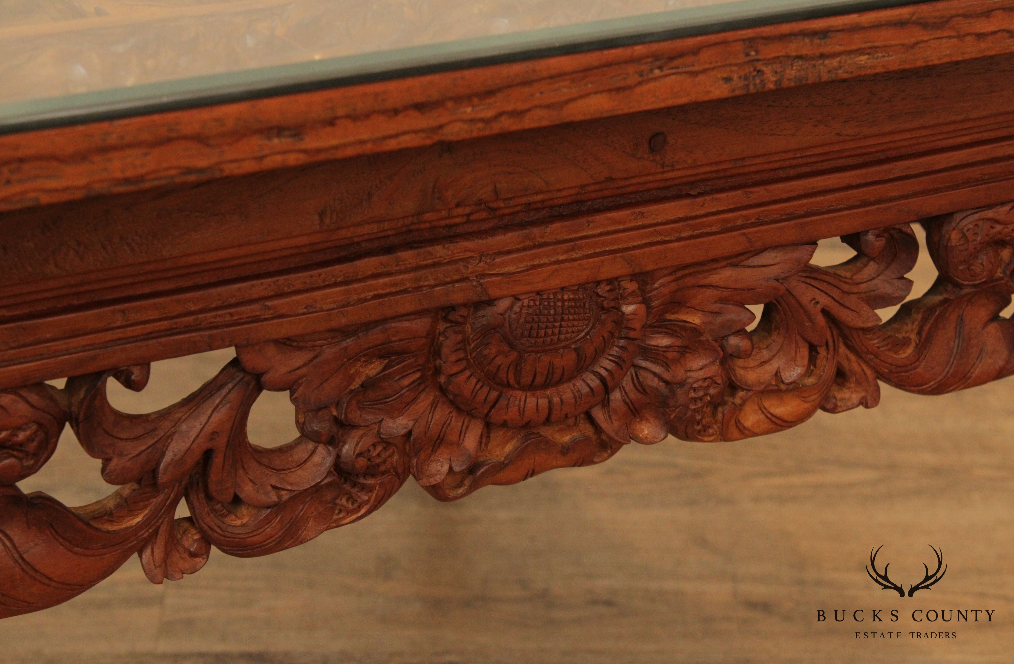 Vintage High Quality Chinese Lotus Flower Ornately Coffee Table