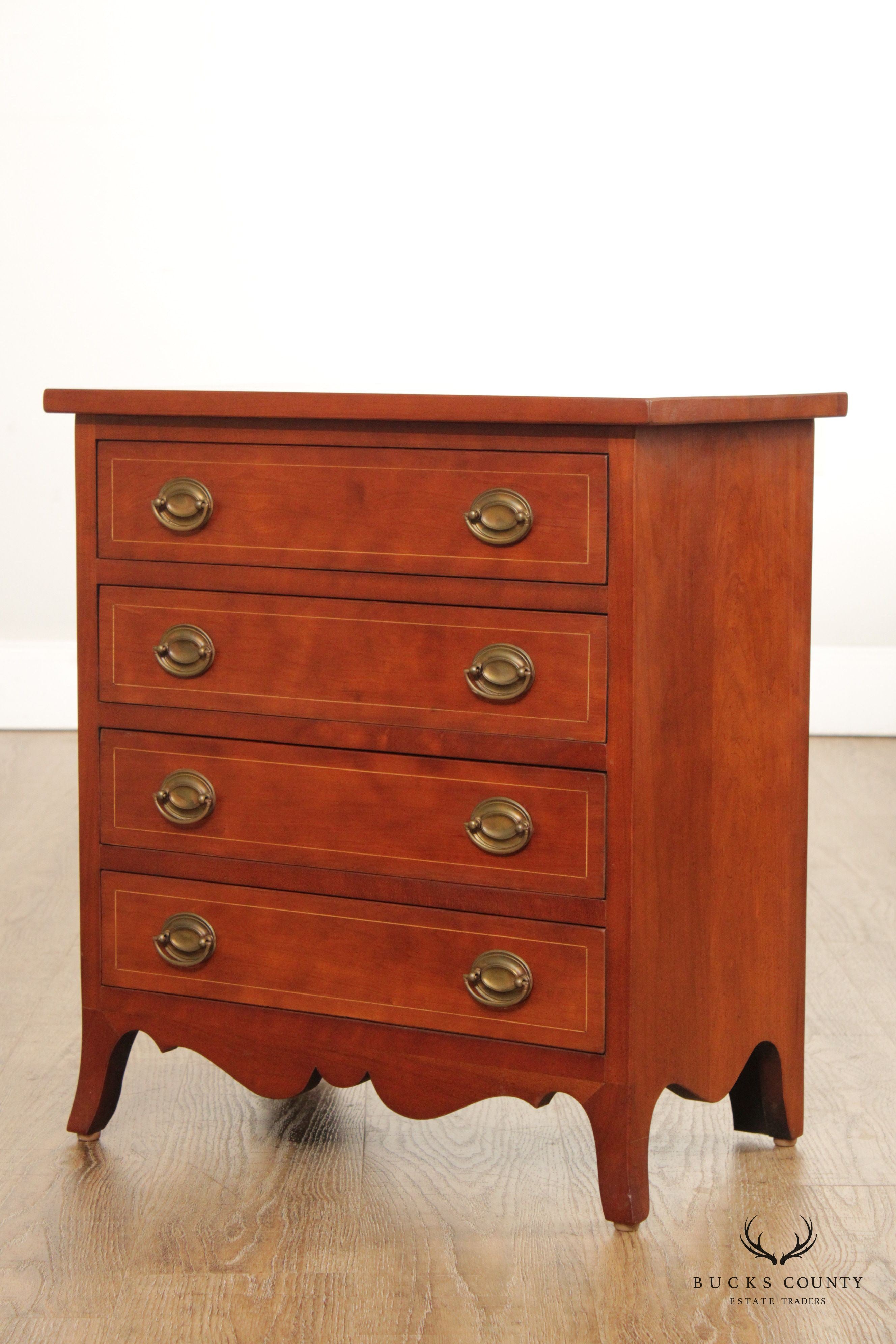 Custom Quality Hepplewhite Style Cherry Inlaid Diminutive Chest of Drawers