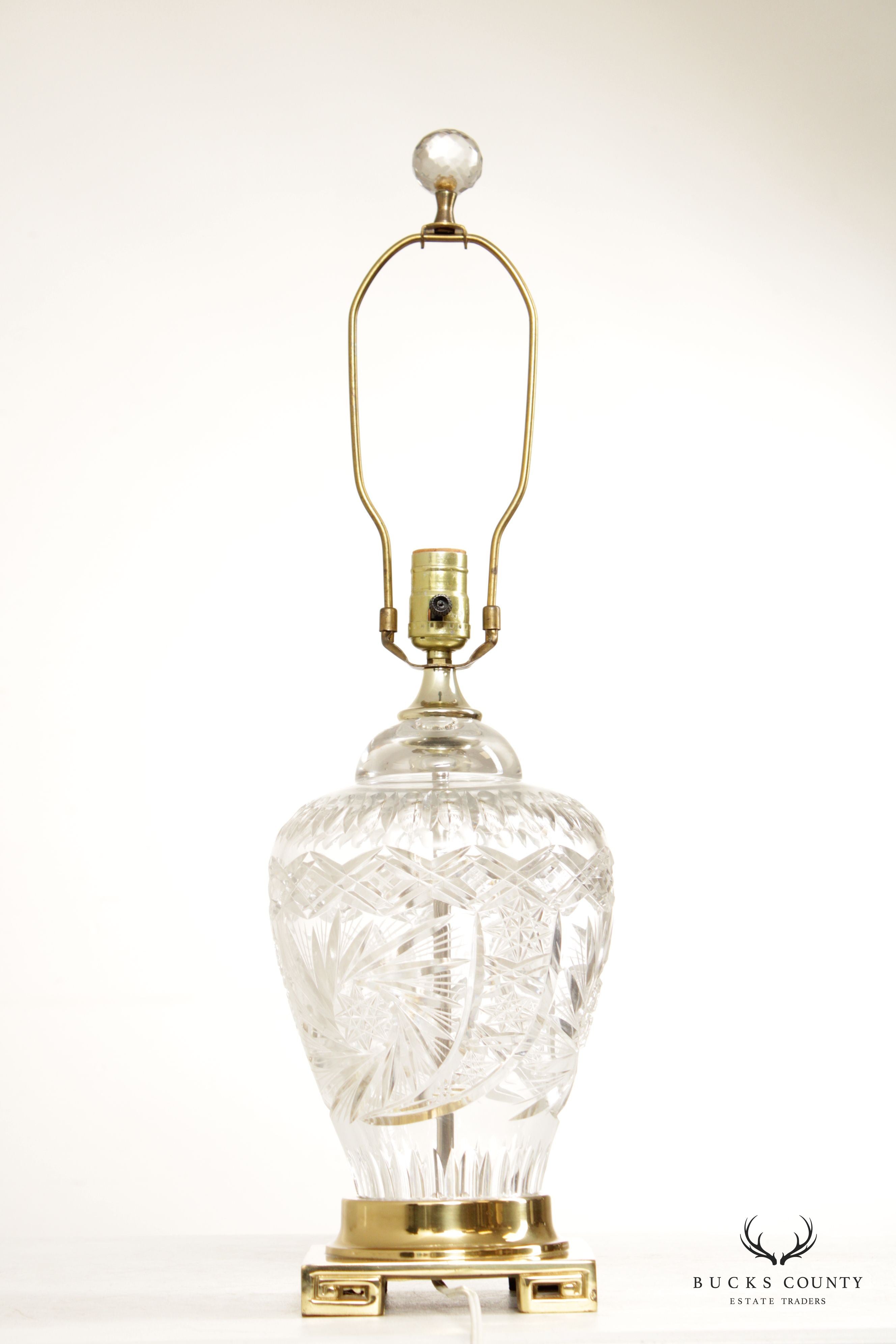 Vintage Pair of Brass and Cut Glass Vasiform Table Lamps