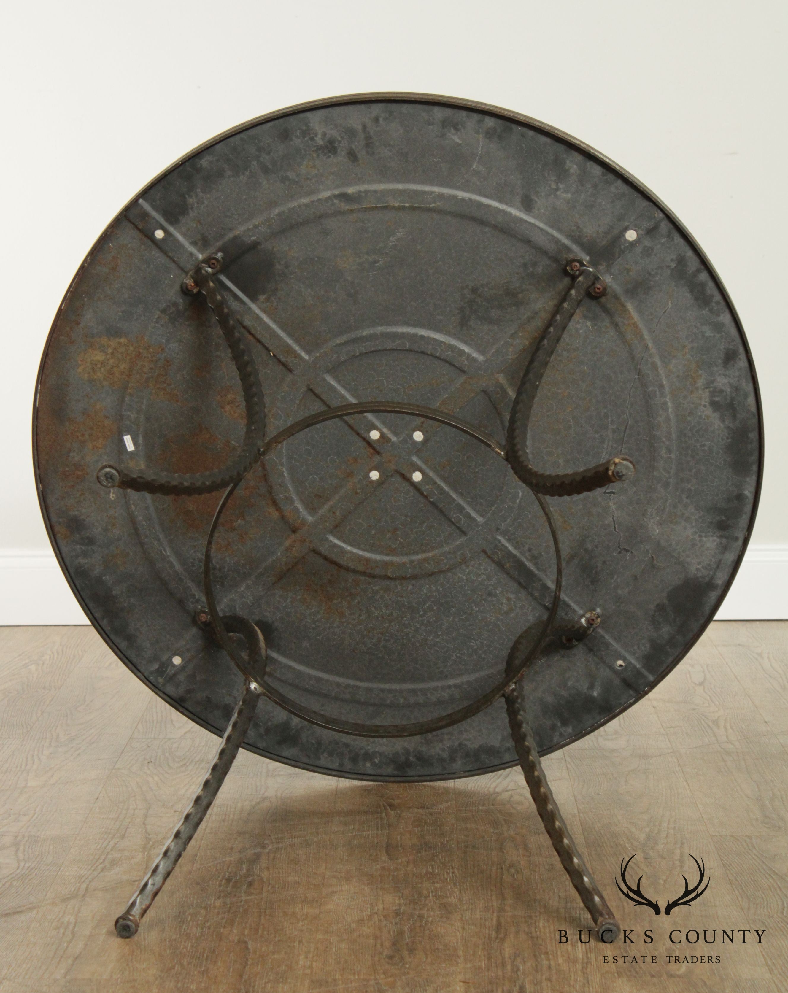 Hand Crafted Forged Iron & Stone Round 5 Piece Table + 4 Chairs Dining Set