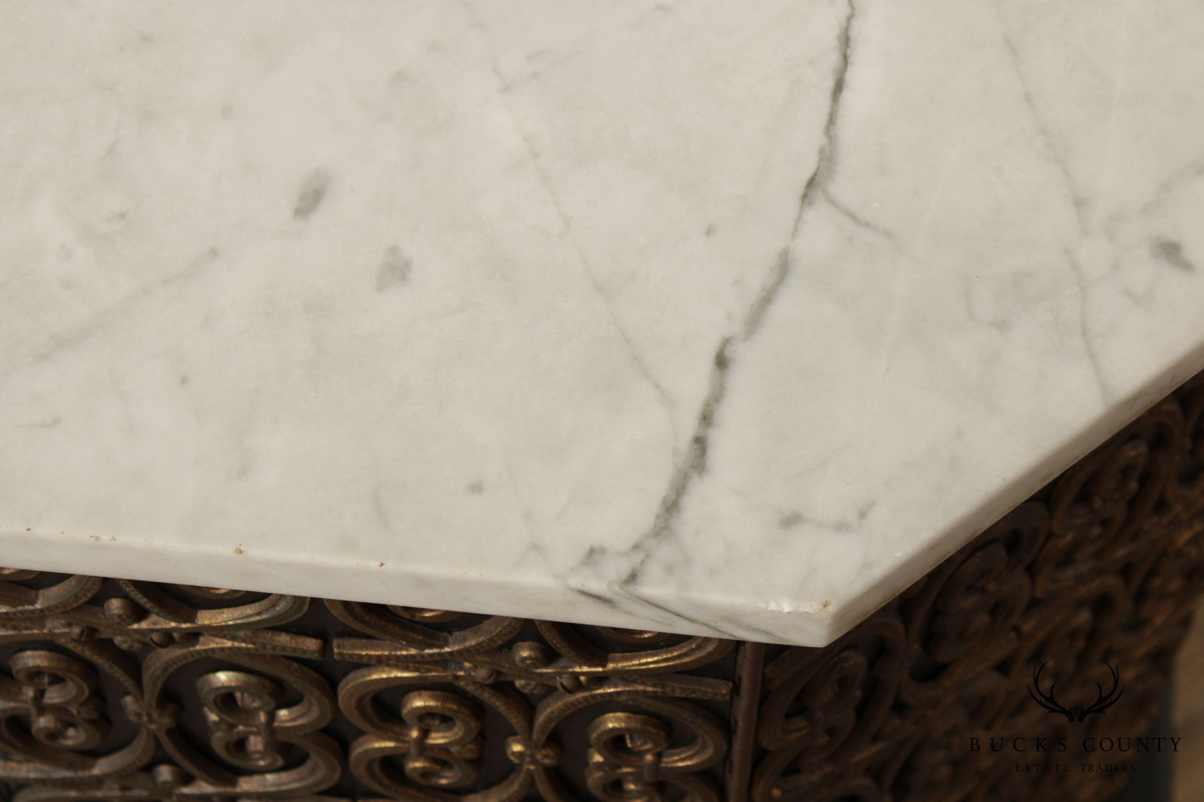 Italian Hollywood Regency Marble Top Side Table
