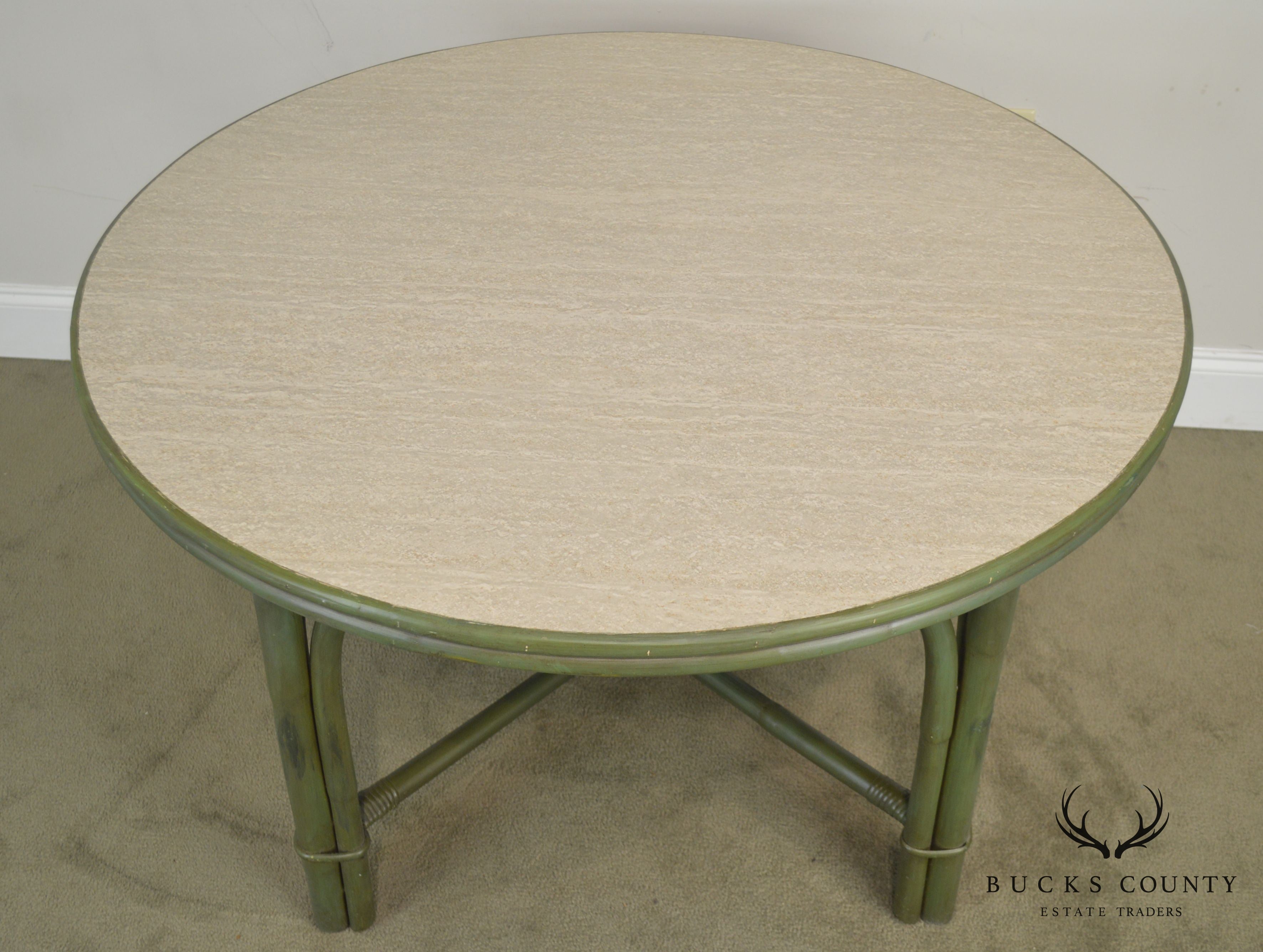 Ficks Reed Green Painted Vintage Round Side Table