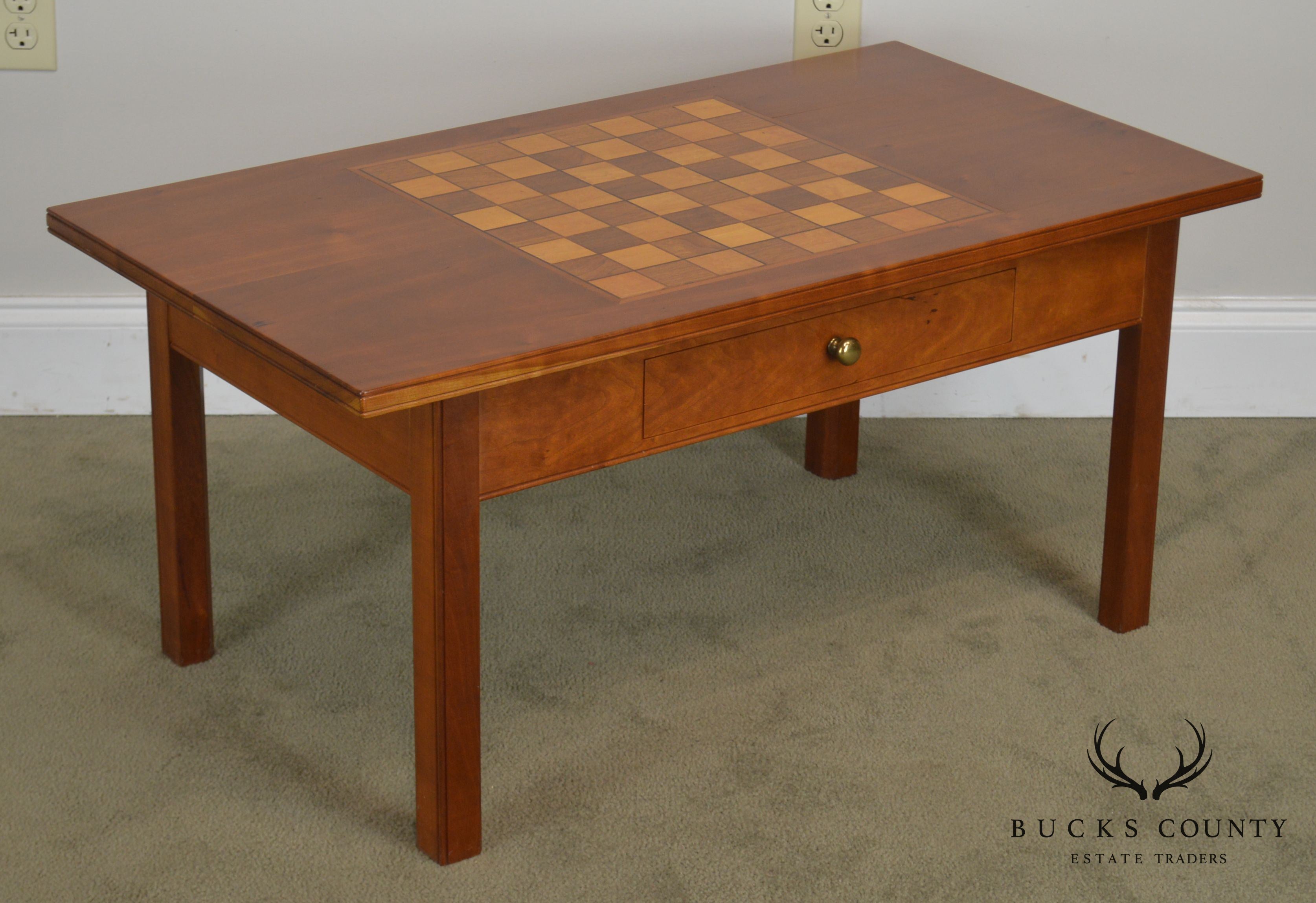 Hand Crafted Solid Cherry Wood Checkerboard Top Game Table by F. G. Harrison III
