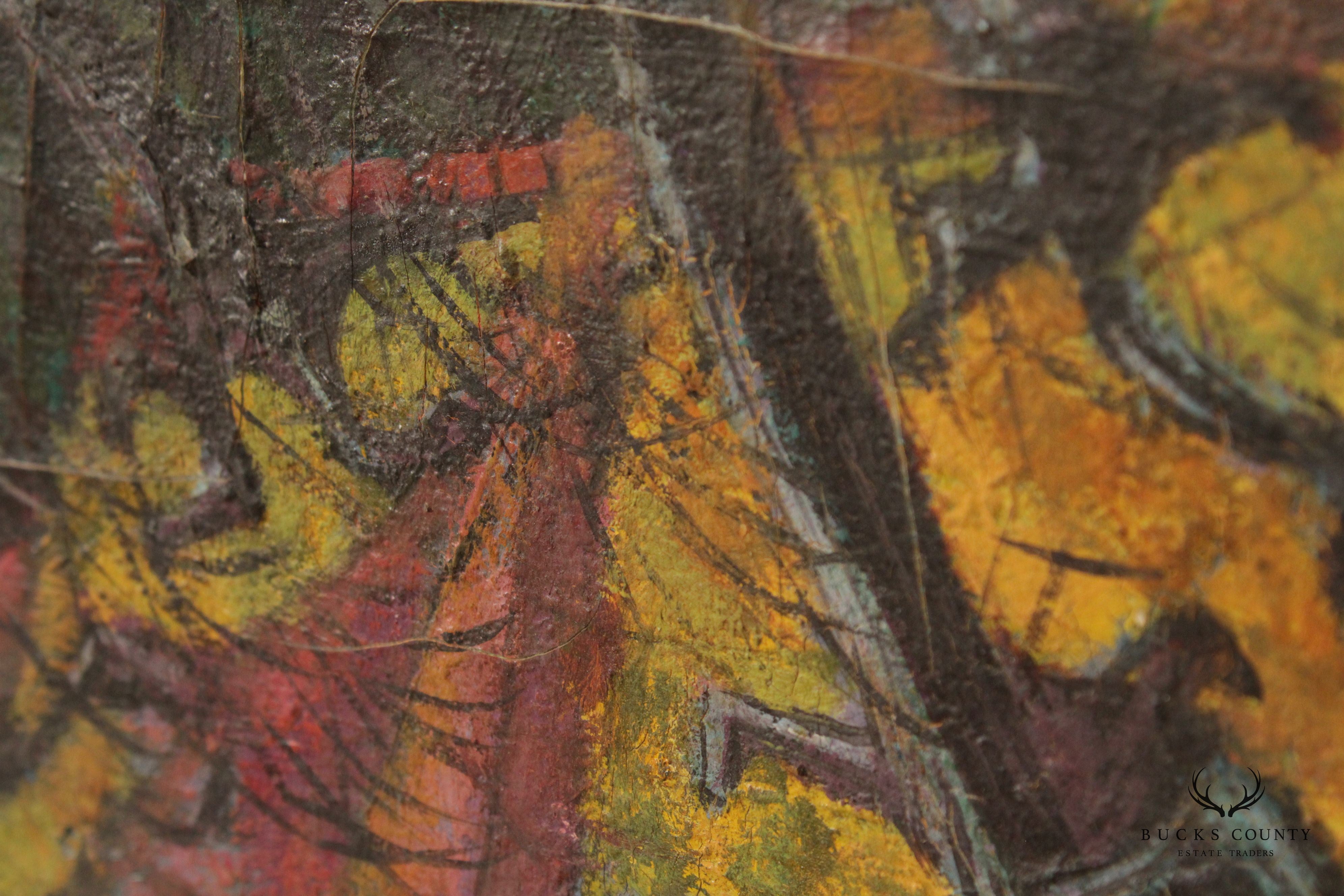 Mid 20th Century Modernist Landscape Oil Painting, Signed