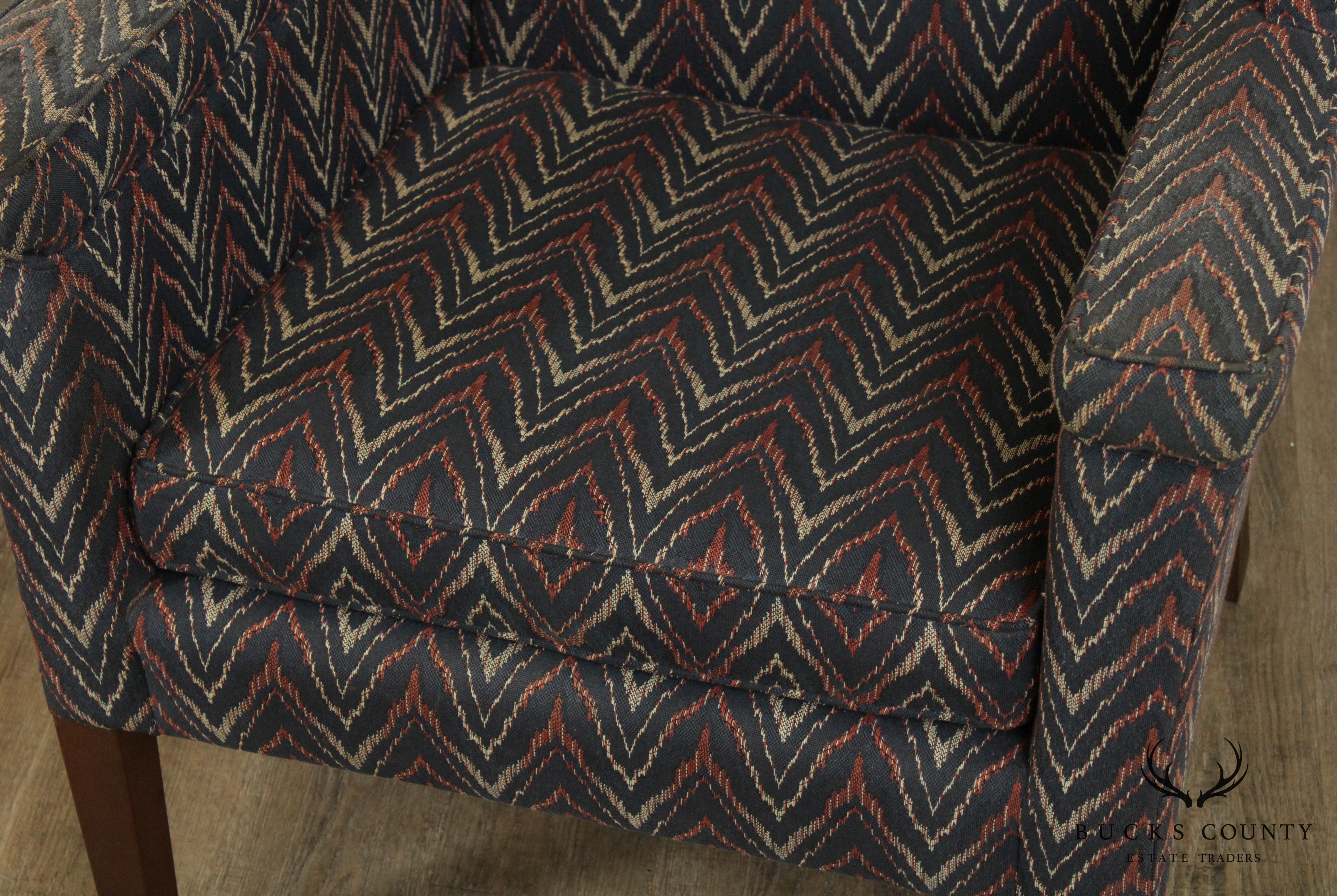 George III Style Custom Flame Stitch Upholstered Wing Chair