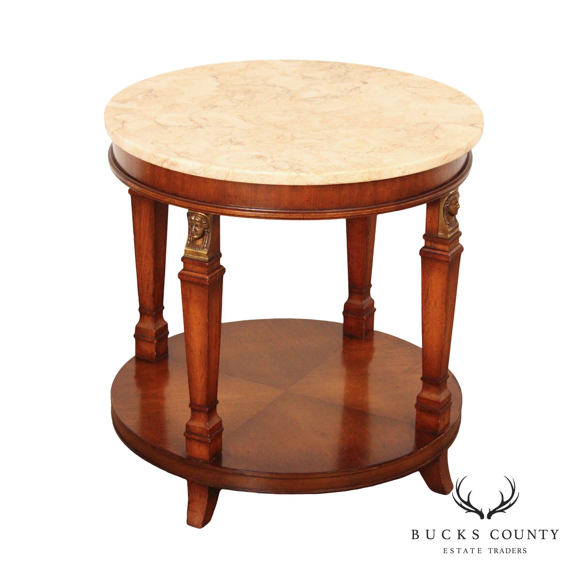 Egyptian Revival Style Round Marble Top Accent Table