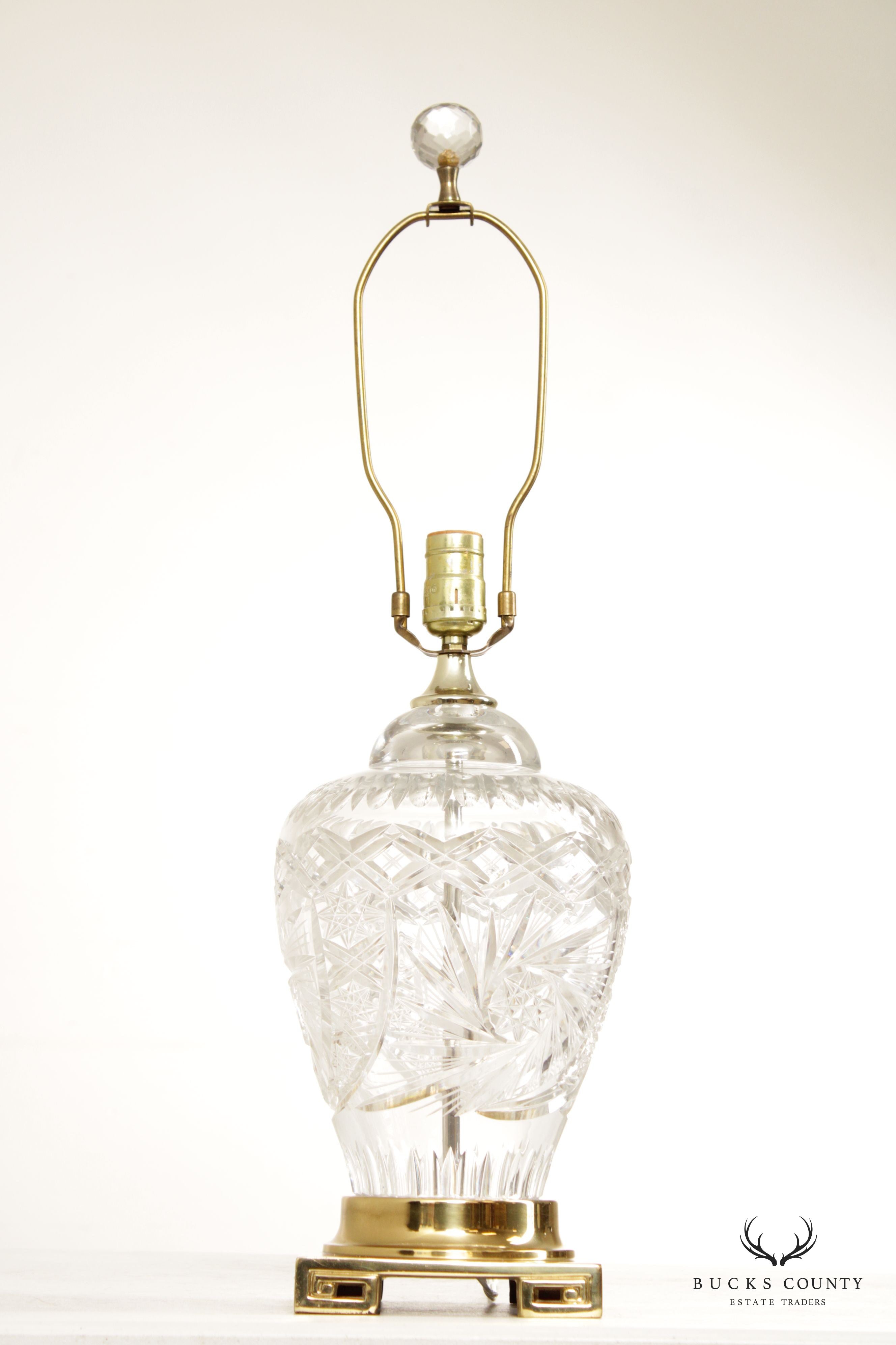 Vintage Pair of Brass and Cut Glass Vasiform Table Lamps