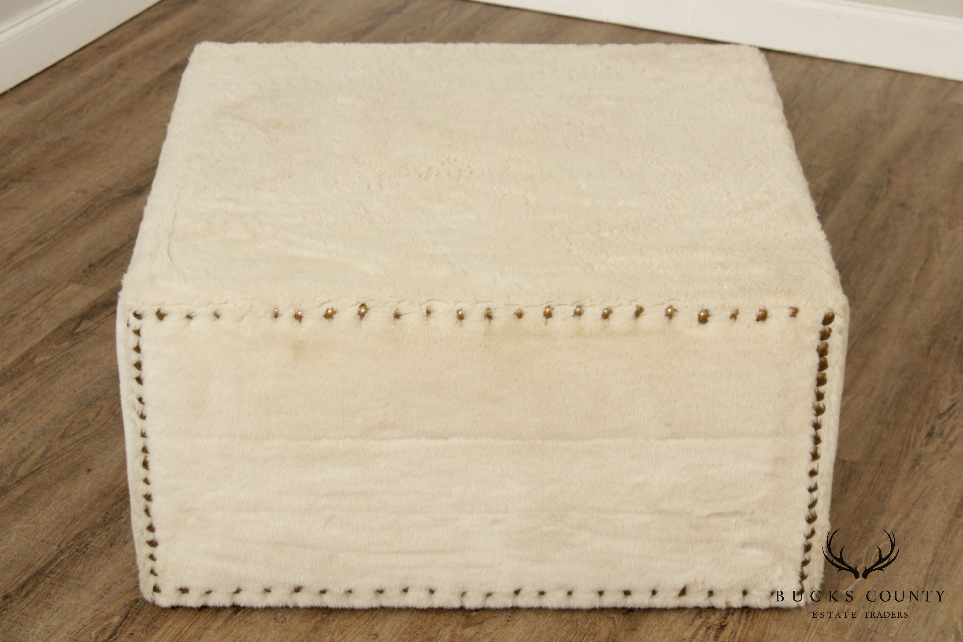 Quality White Faux Fur Large Square Cocktail Ottoman