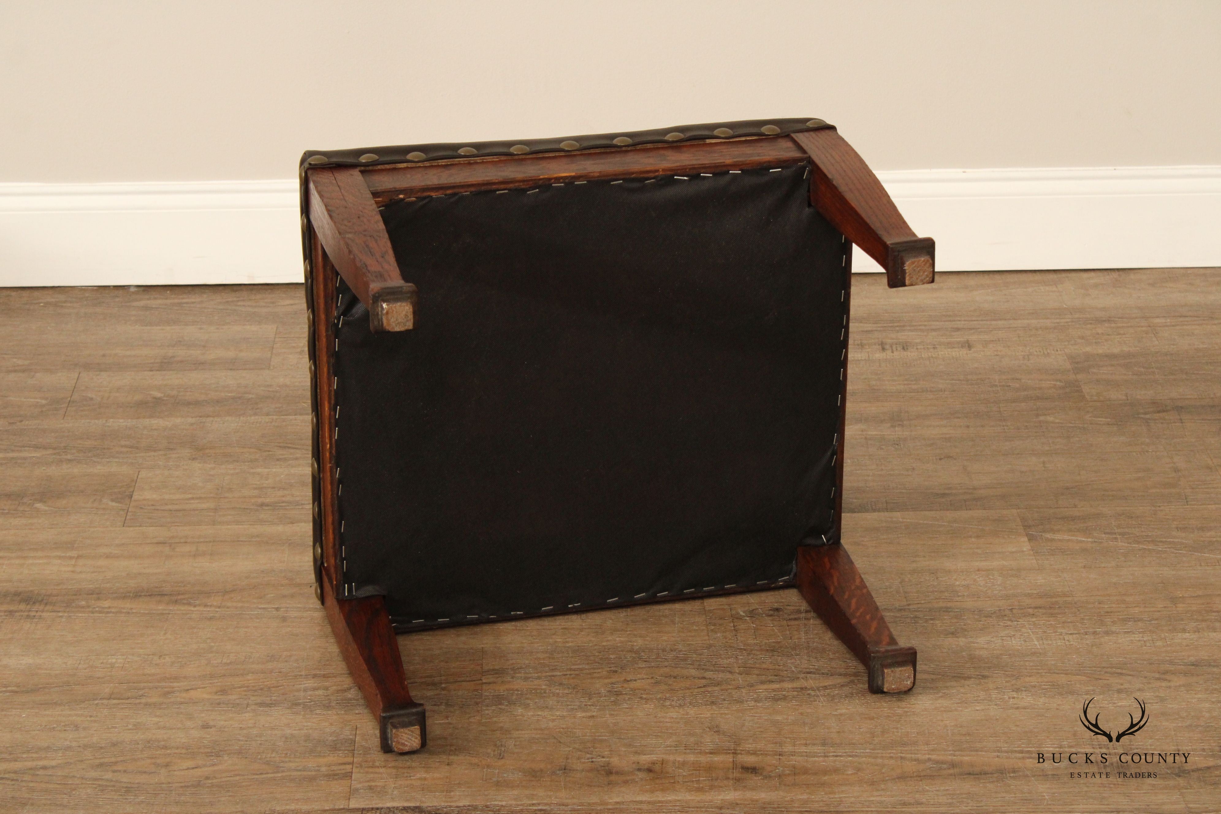 ANTIQUE MISSION OAK AND LEATHER FOOTSTOOL