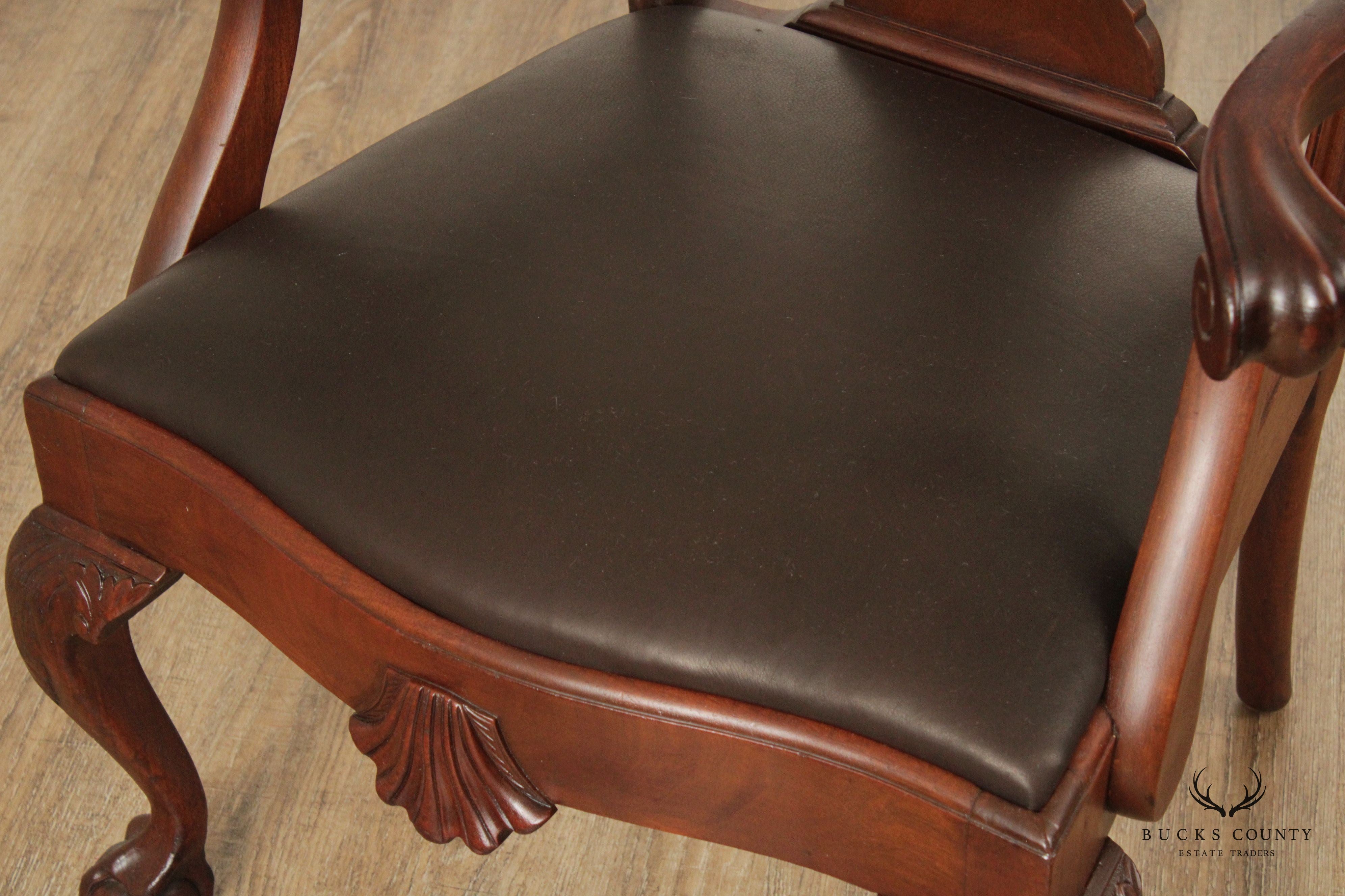 Custom Quality Vintage Chippendale Style Mahogany High-Back Armchair