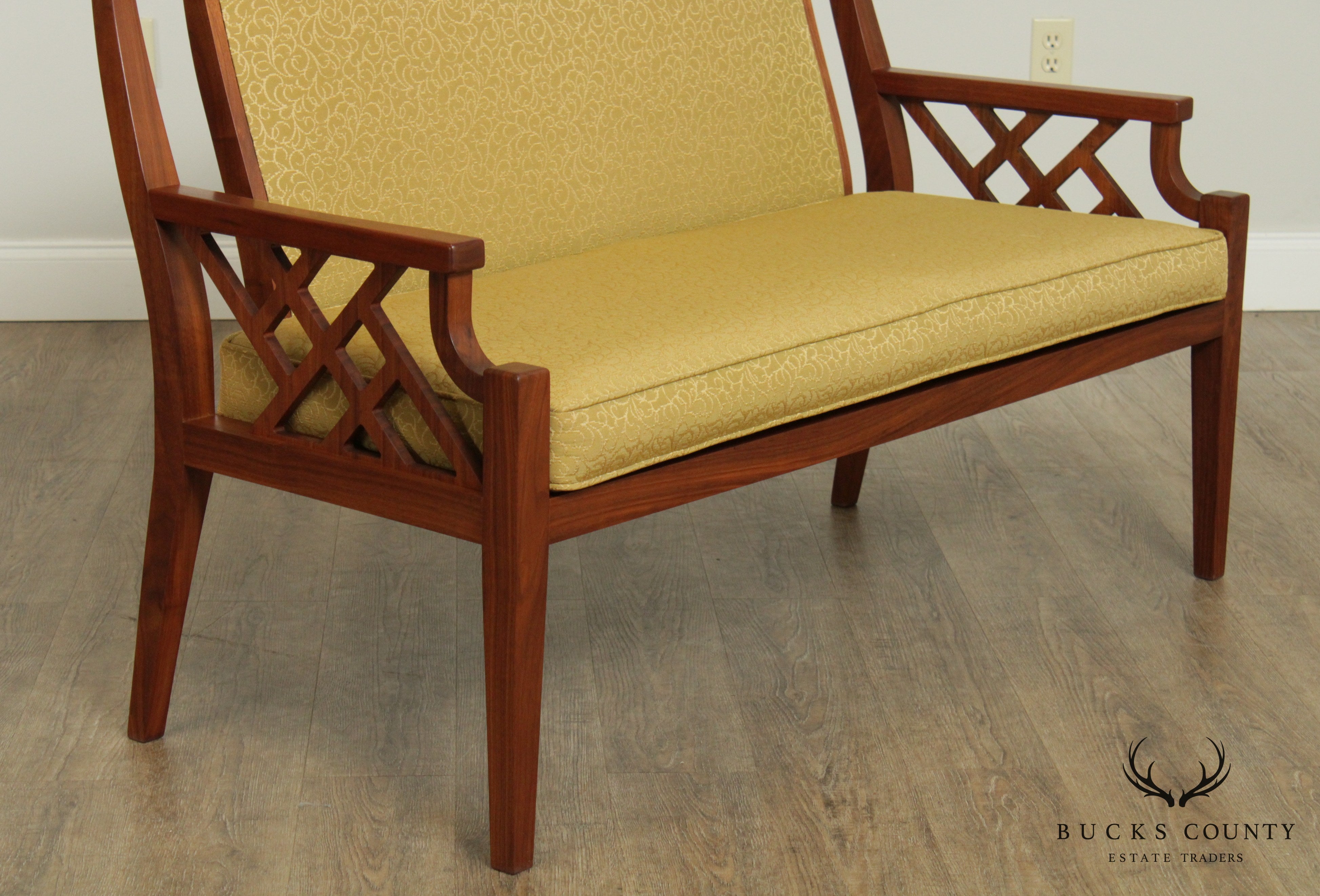 Mid Century Modern Custom Quality Pair Walnut Settees