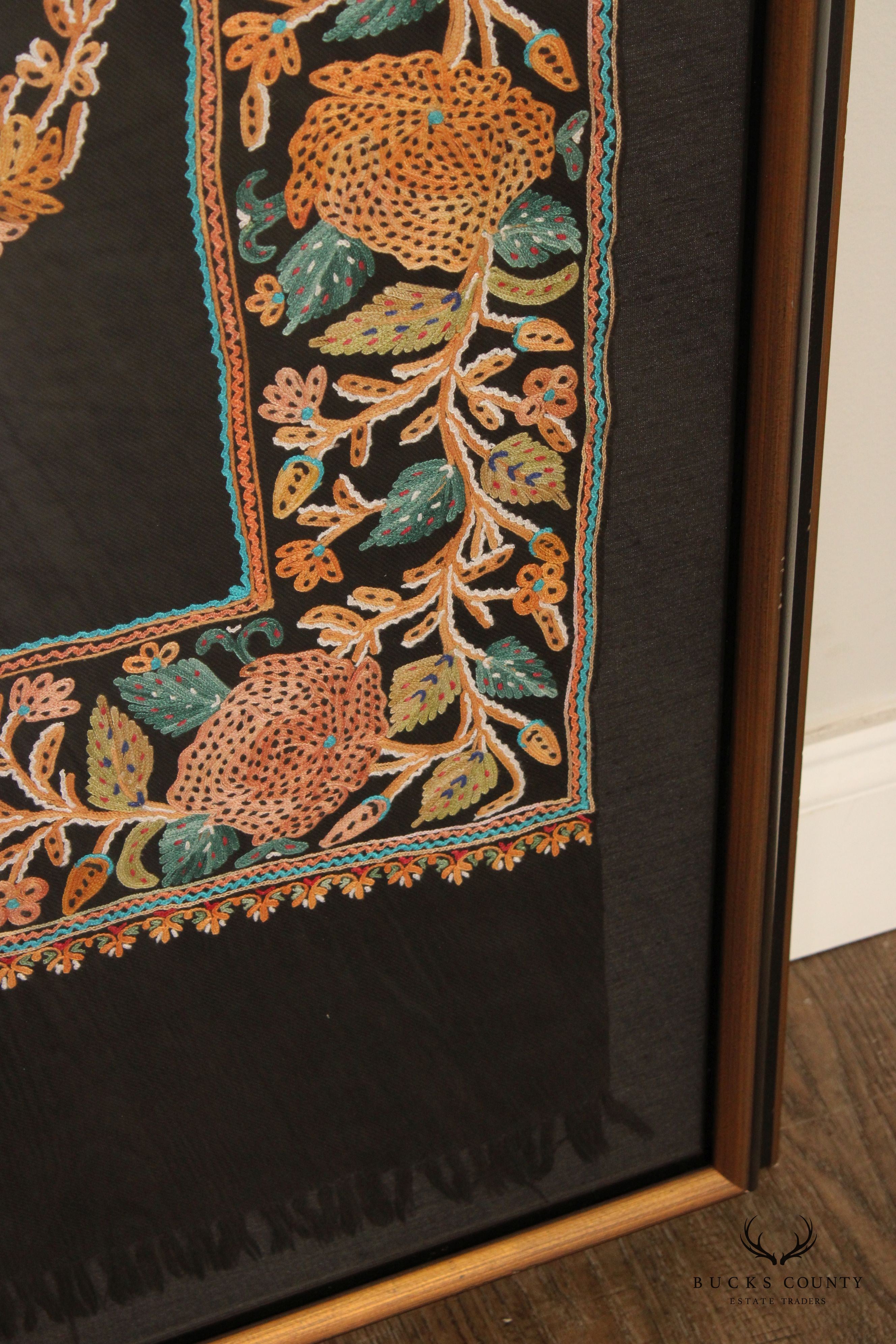 Kashmiri Style Hand Embroidered Crewel Framed Textile