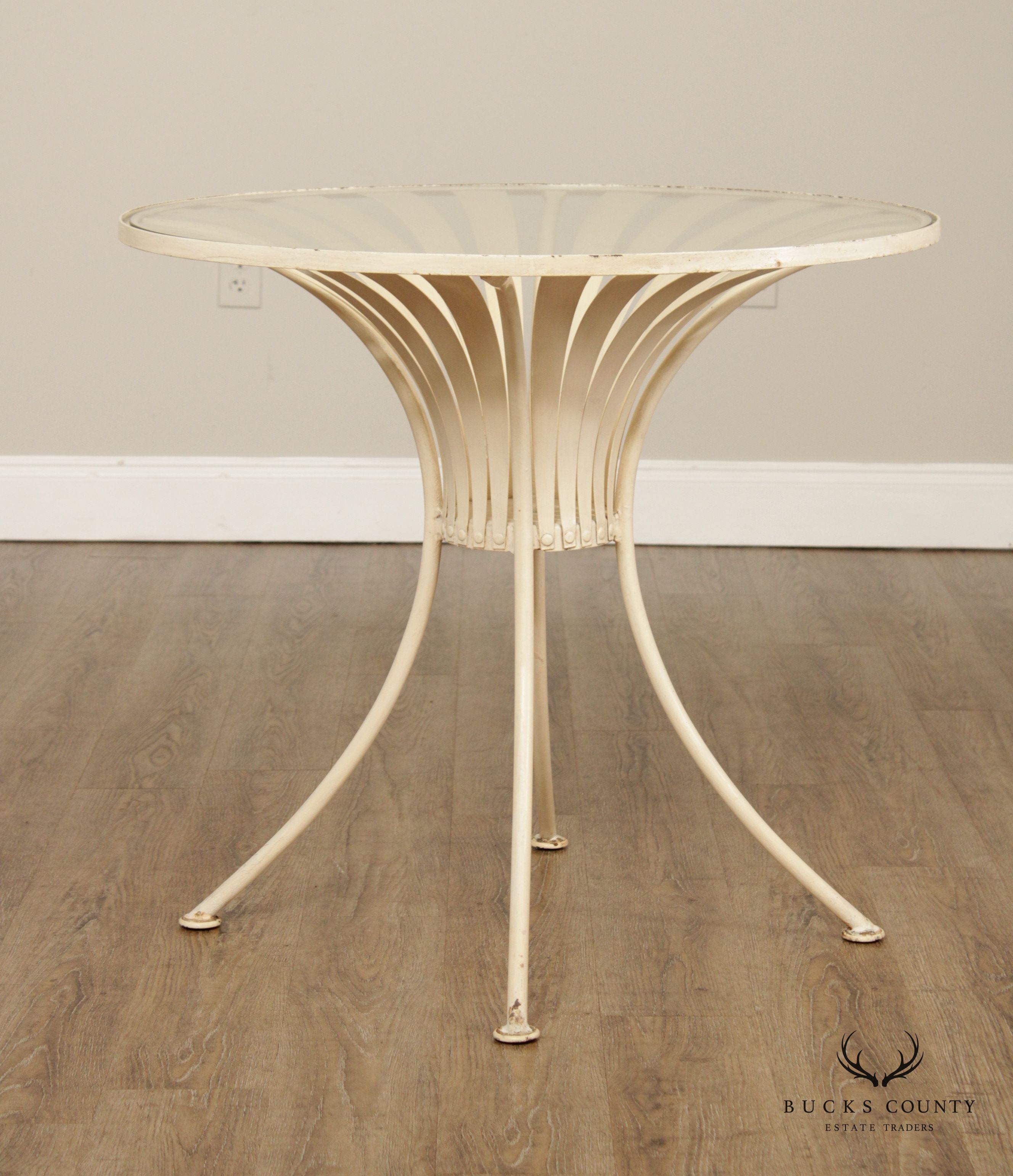 Mid Century Modern Wrought Iron Glass Top Outdoor Patio Dining Table