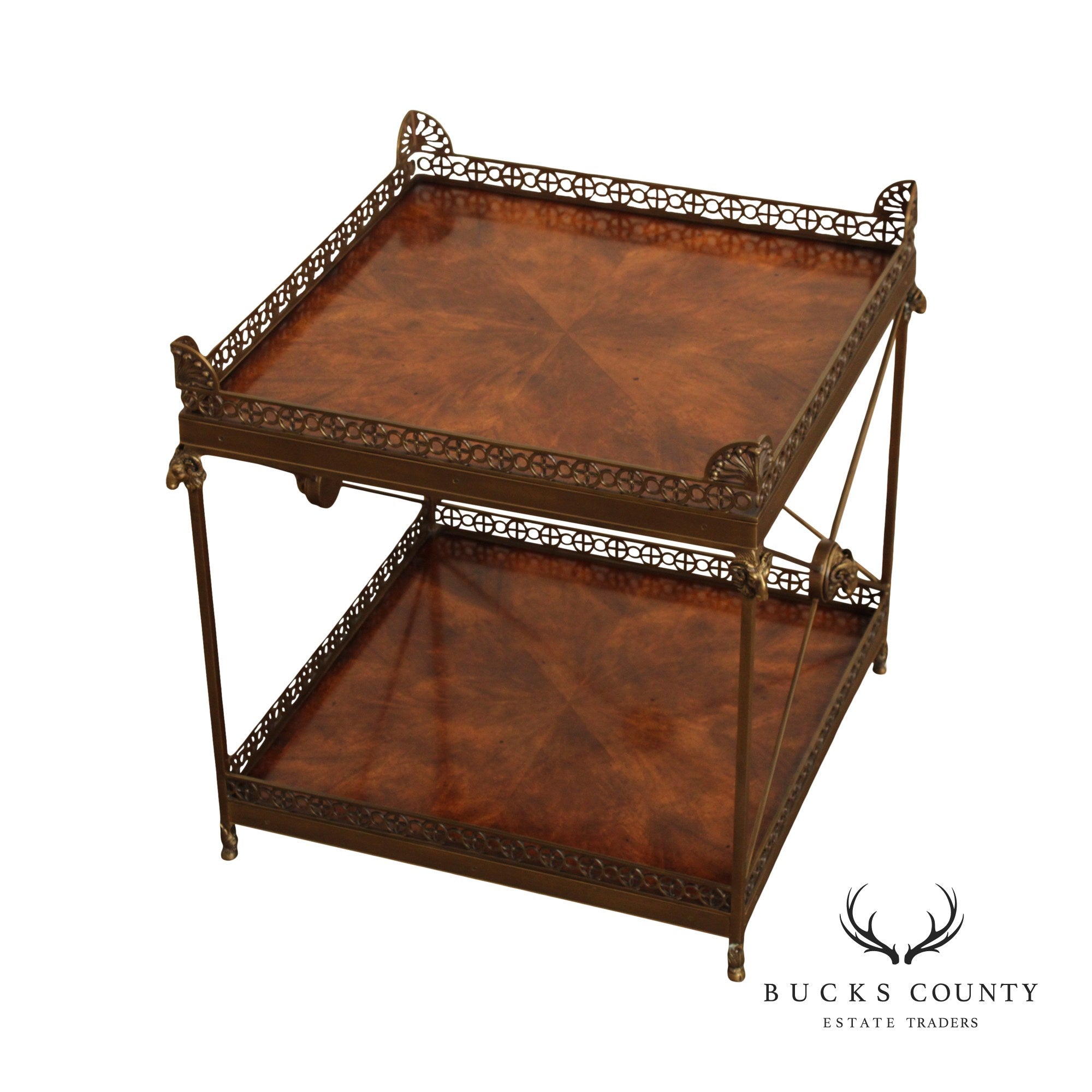 THEODORE ALEXANDER  'ALTHORP' REGENCY STYLE MAHOGANY AND BRASS TWO TIER SIDE TABLE
