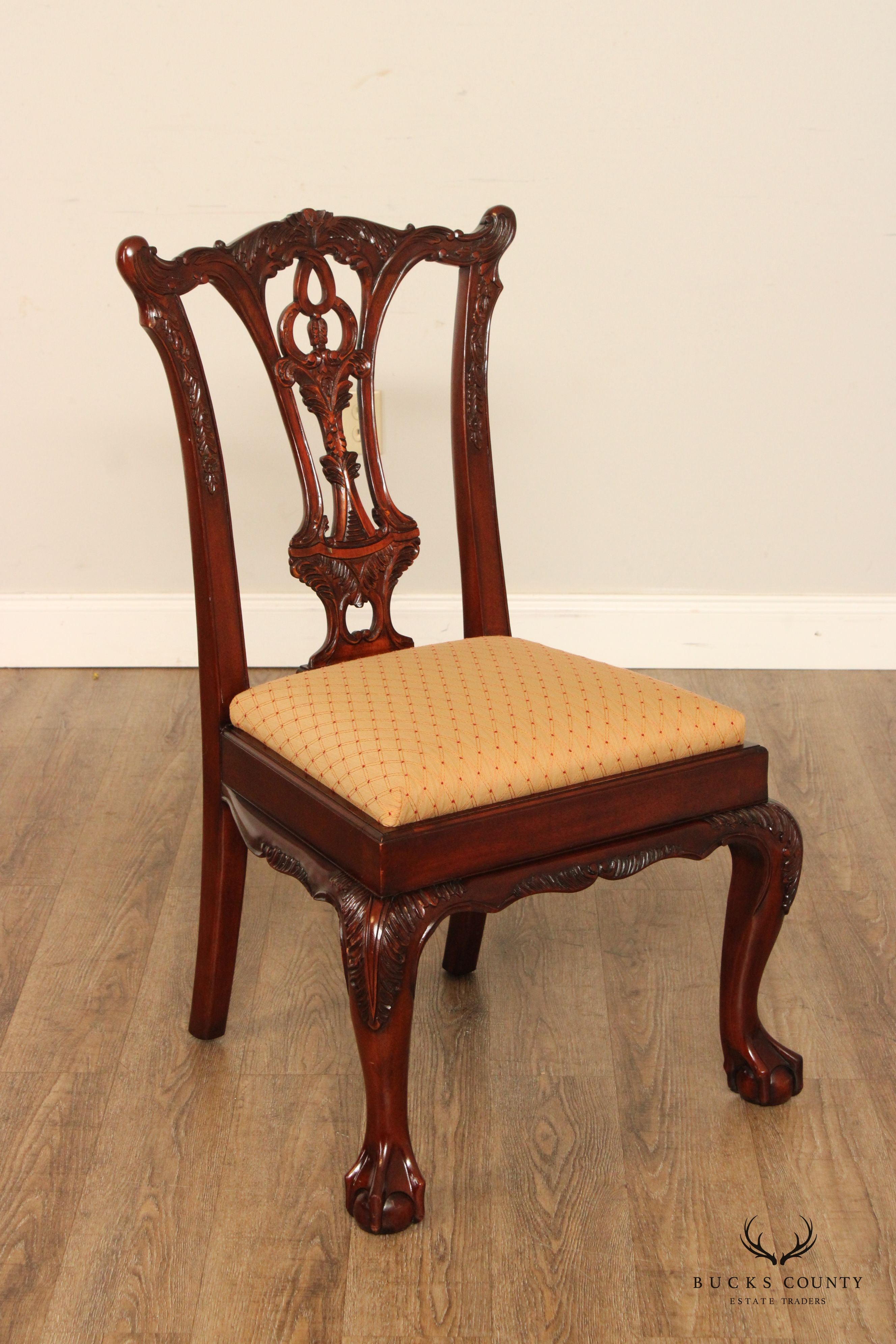 Hickory White Chippendale Style Set of Six Carved Mahogany Dining Chairs