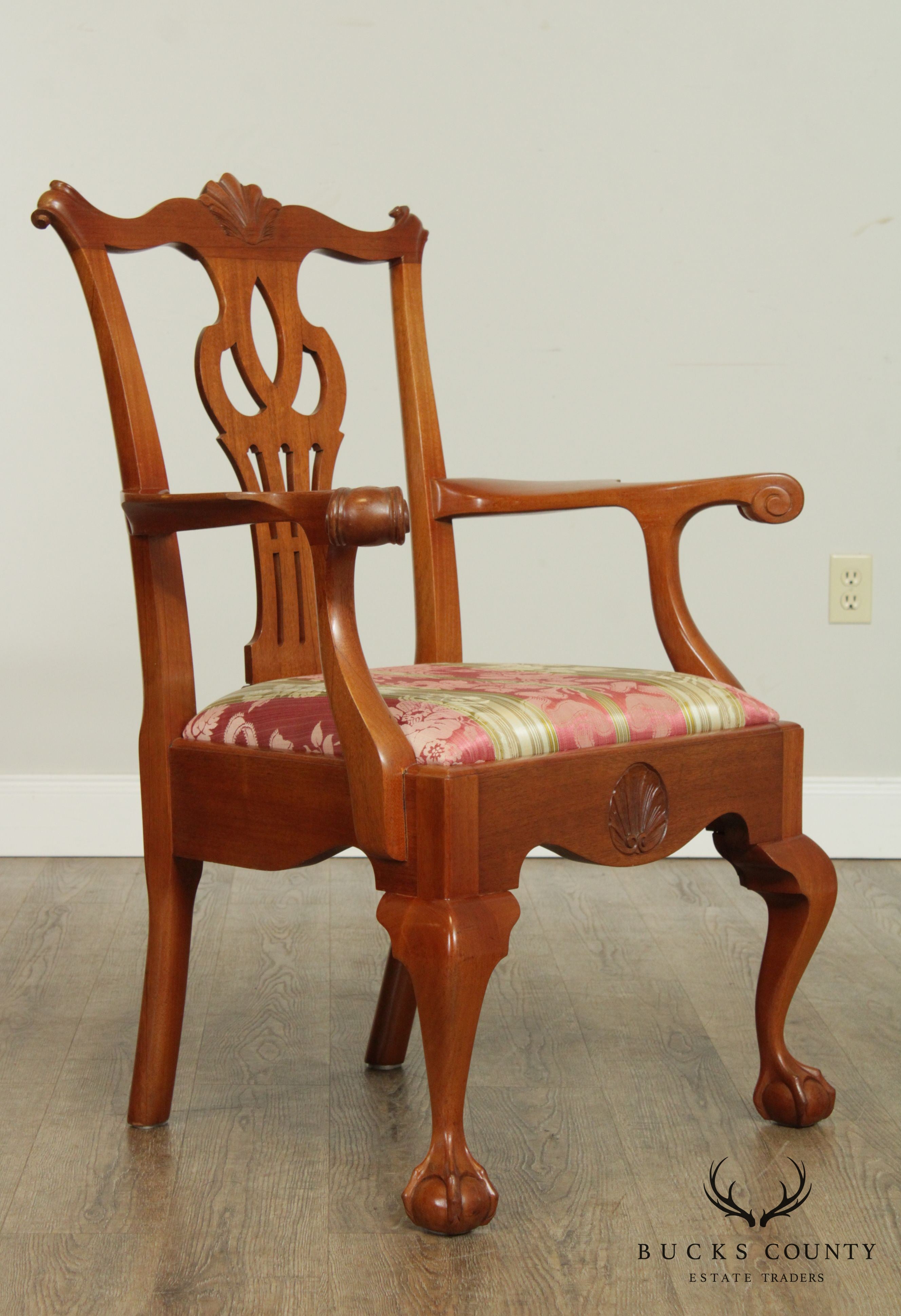 Chippendale Style Vintage Custom Crafted Pair Ball & Claw Armchairs