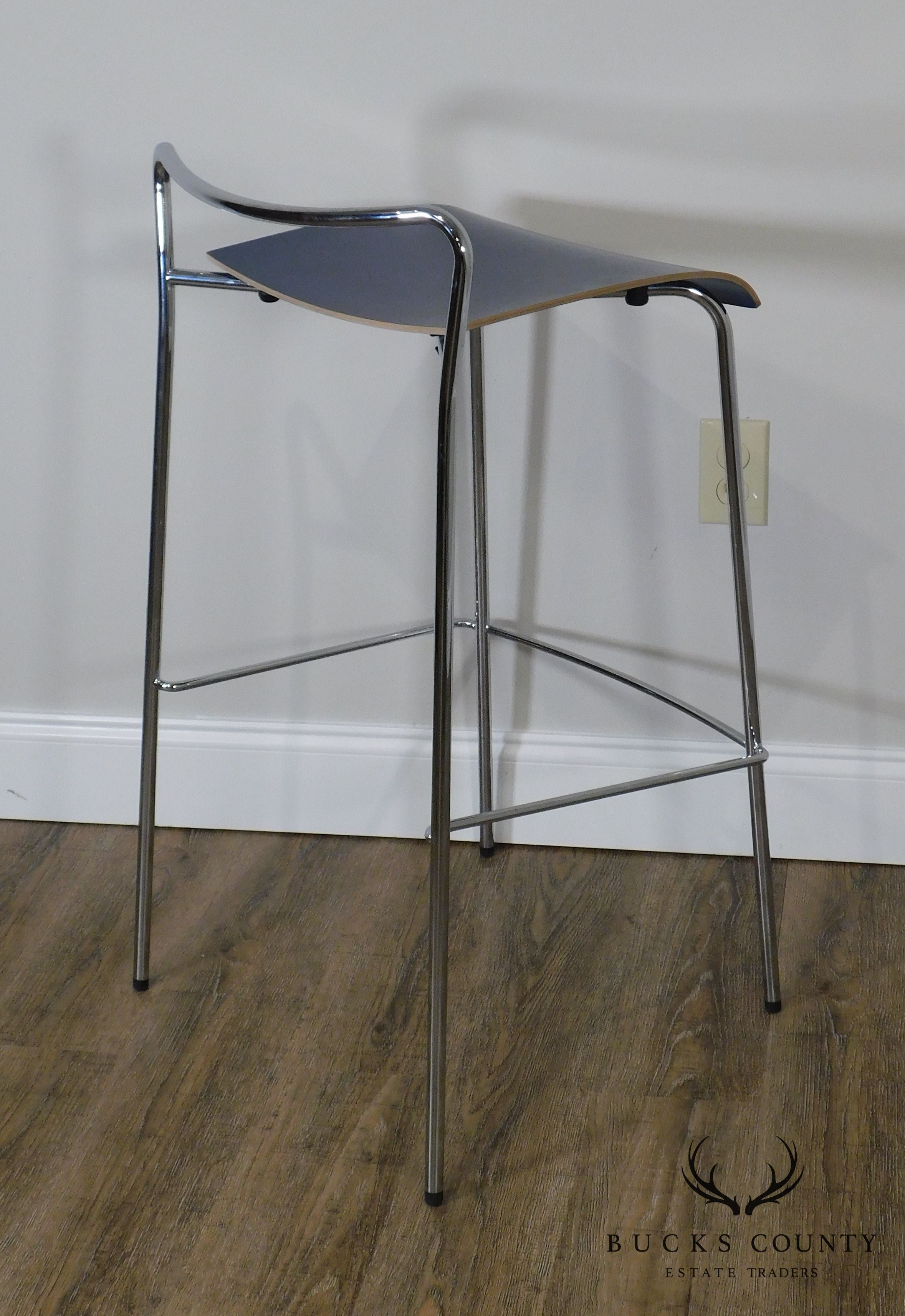 Antti Kotilainen Chrome Frame Blue Seat Piiroinen Bar Stool