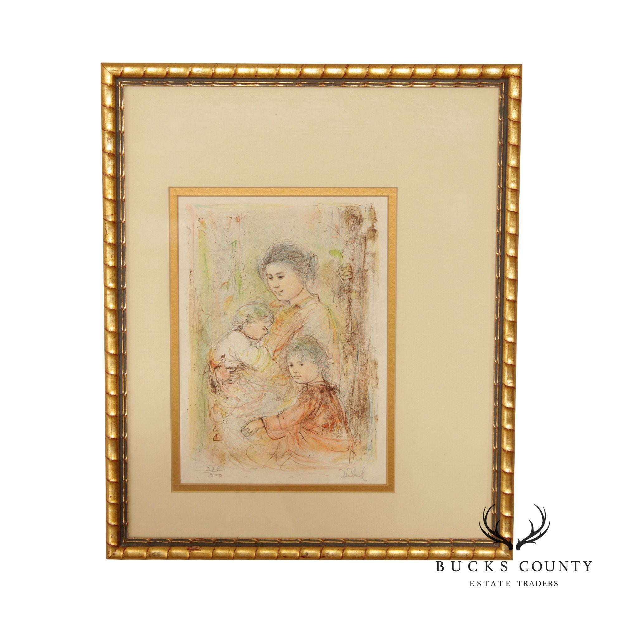 Edna Hidel Impressionist Mother and Children Lithograph