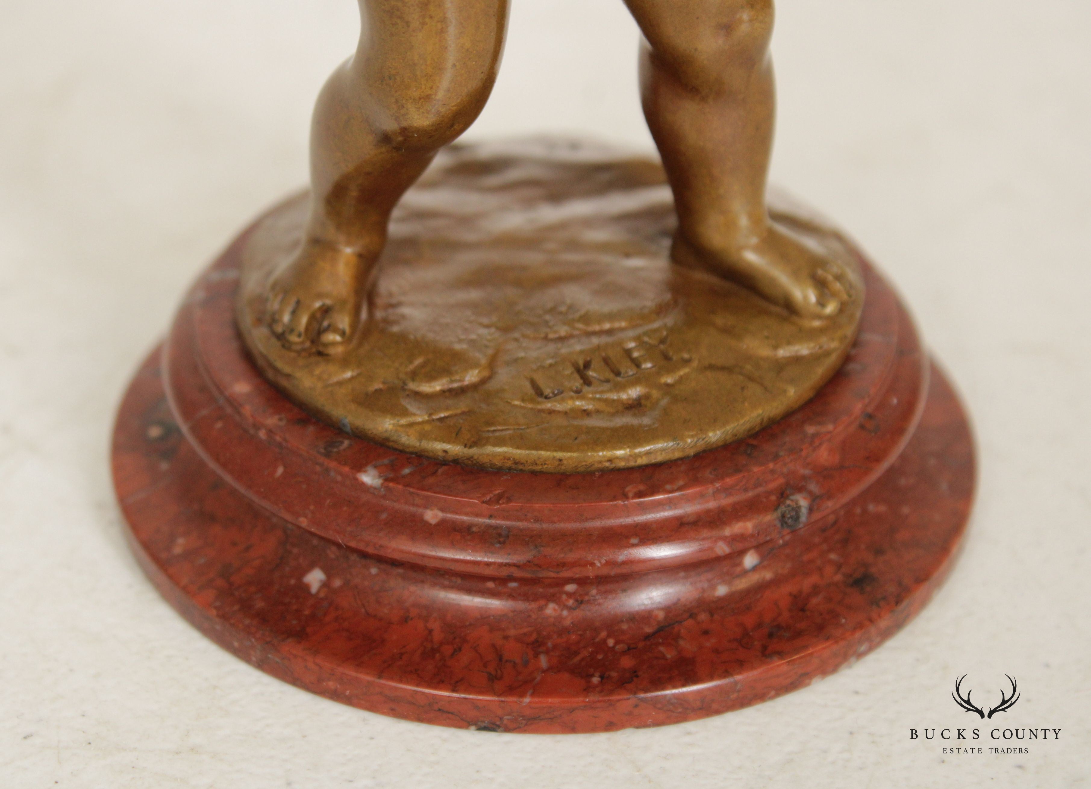 Louis Kley Art Nouveau Bronze Sculpture, Boy with Urn Signed