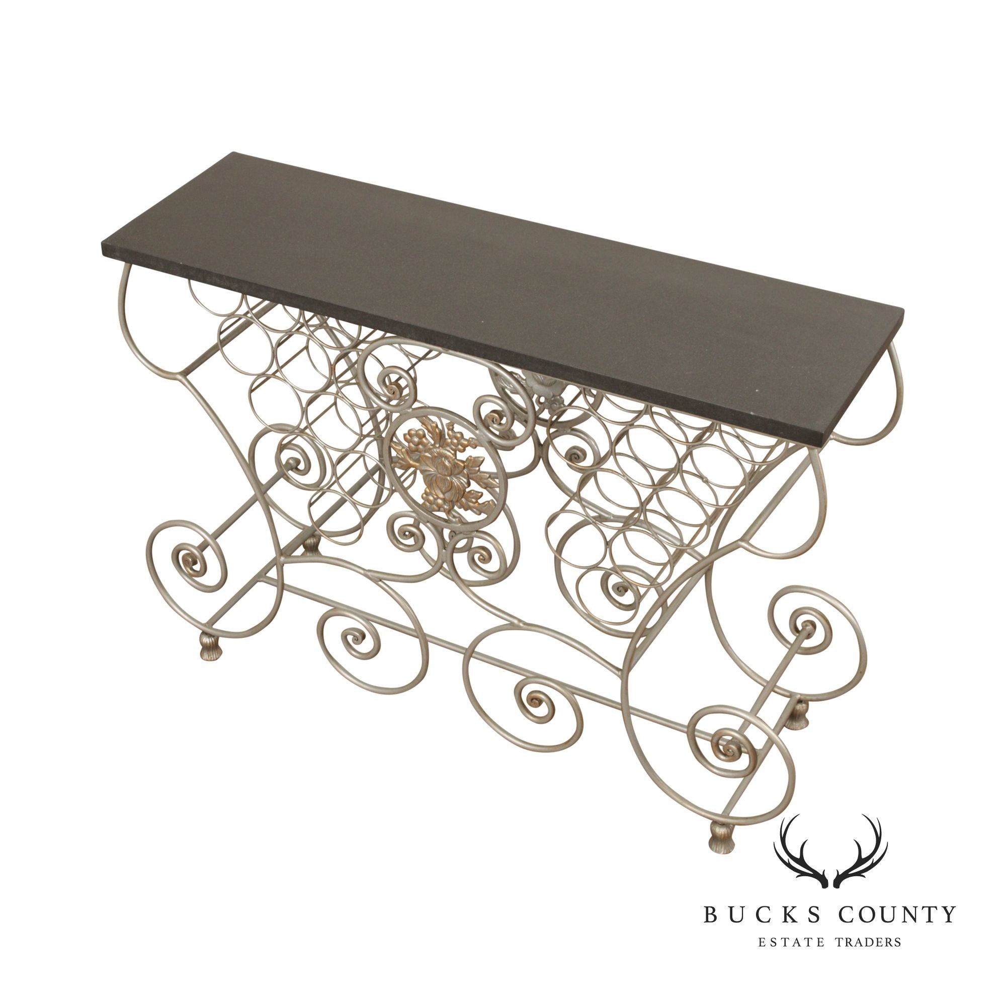French Style Wrought Iron Slate Top Wine Rack