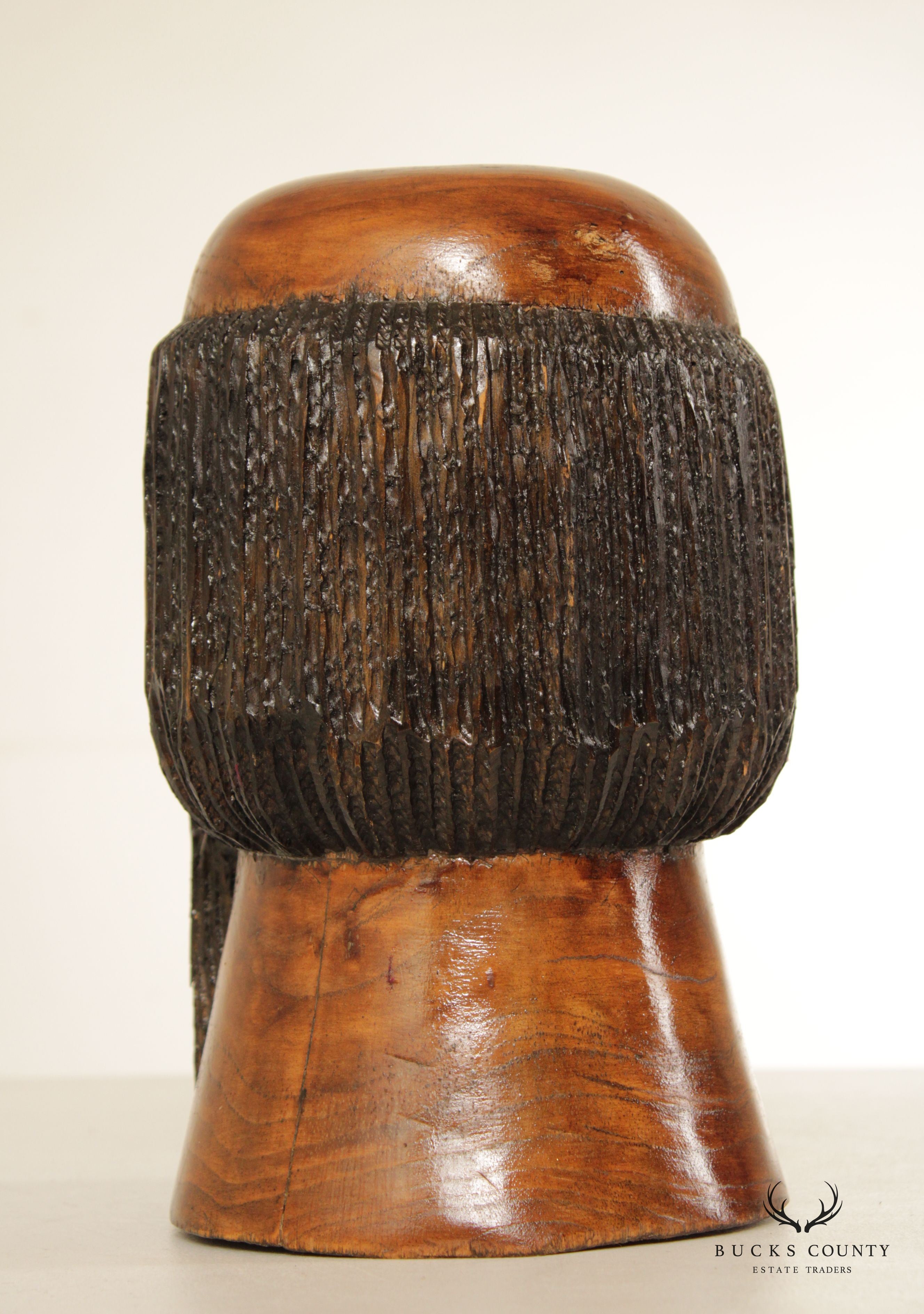 Folk Art Vintage Carved Wood Bust of Bearded Man