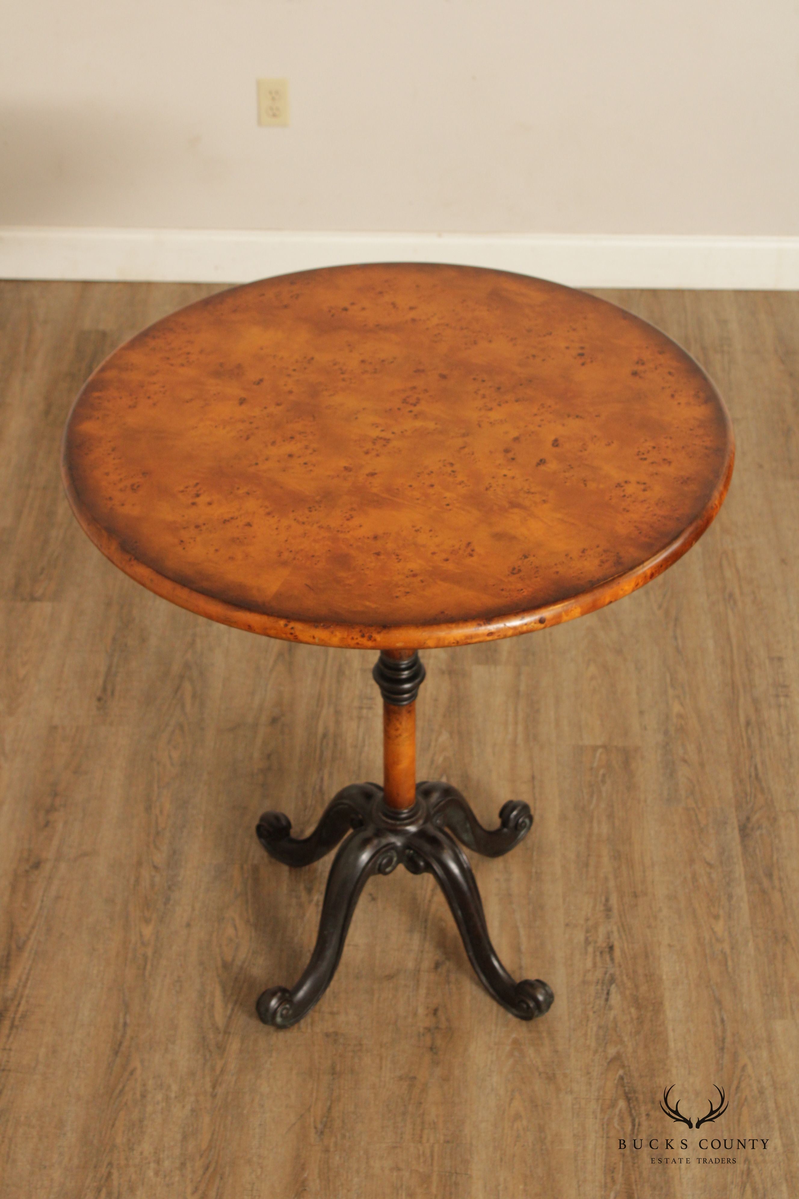 Theodore Alexander Burl Wood Round Pedestal Pub Table